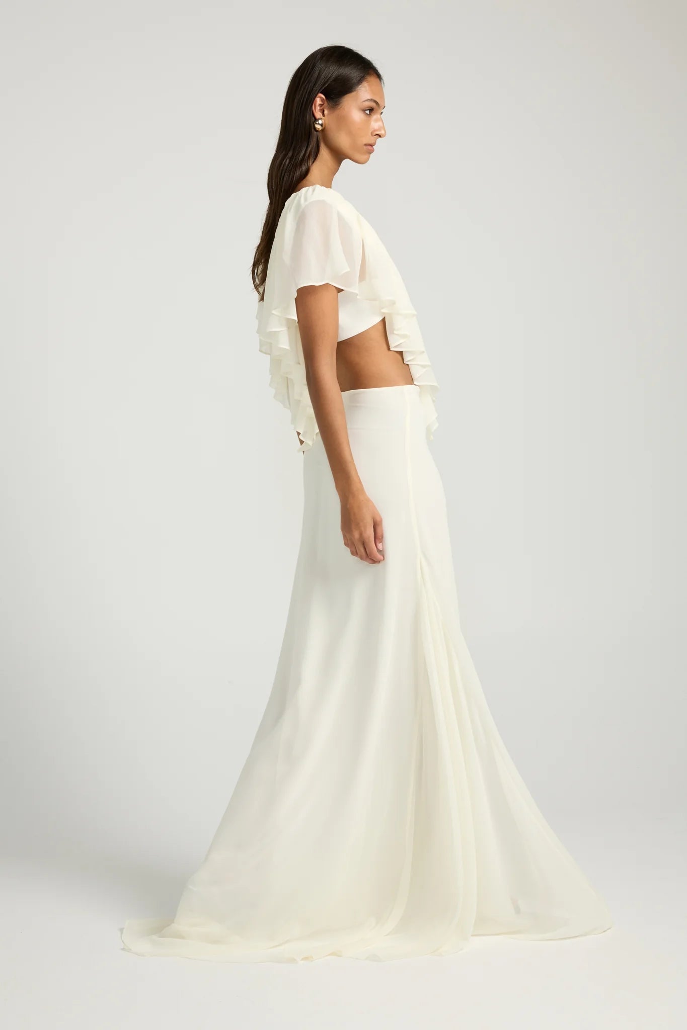 Chiffon V-Neck Ruffle Top and Maxi Skirt Two-Piece Set