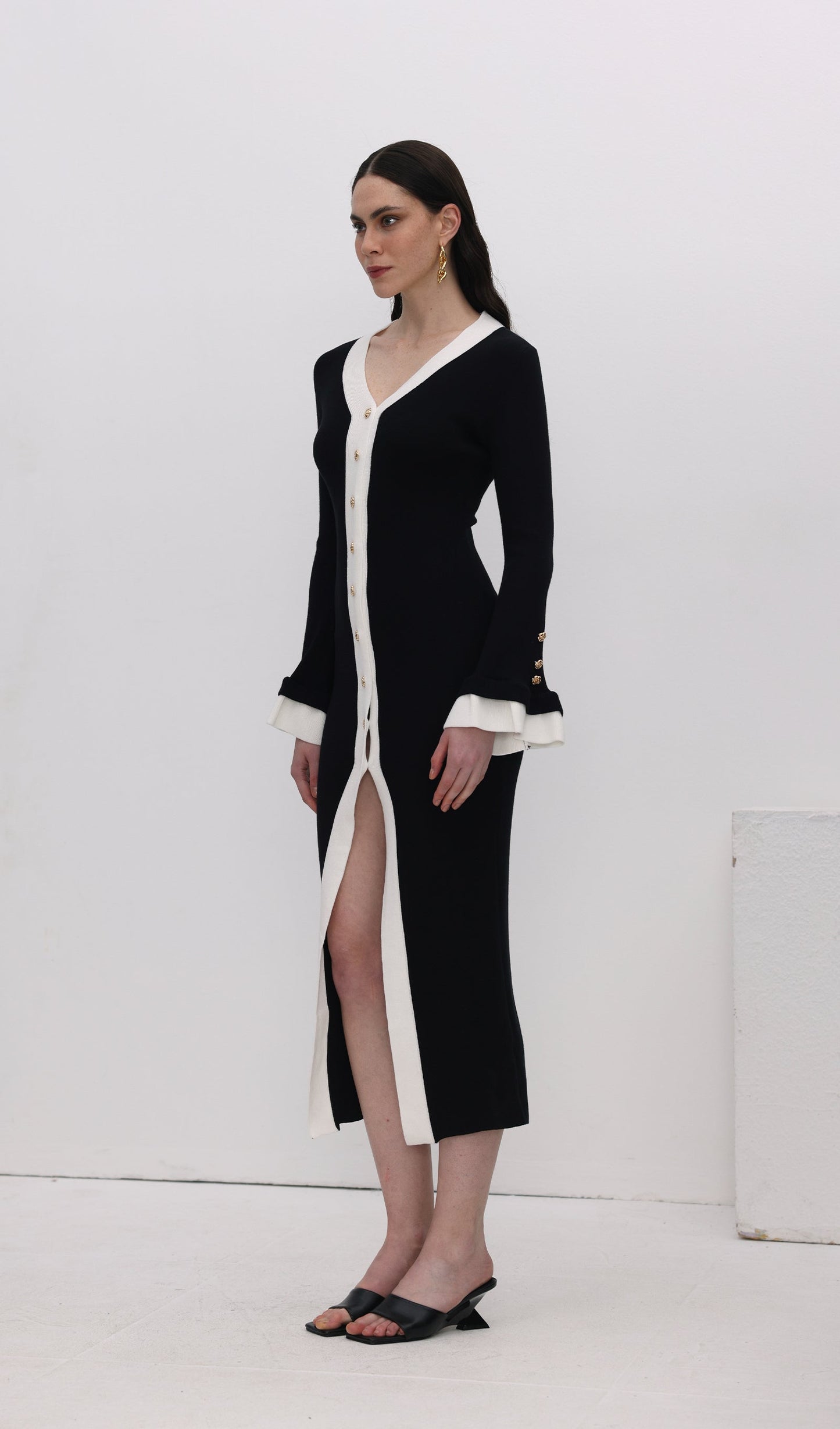 Knitted Contrasting Cuffs Maxi Dress
