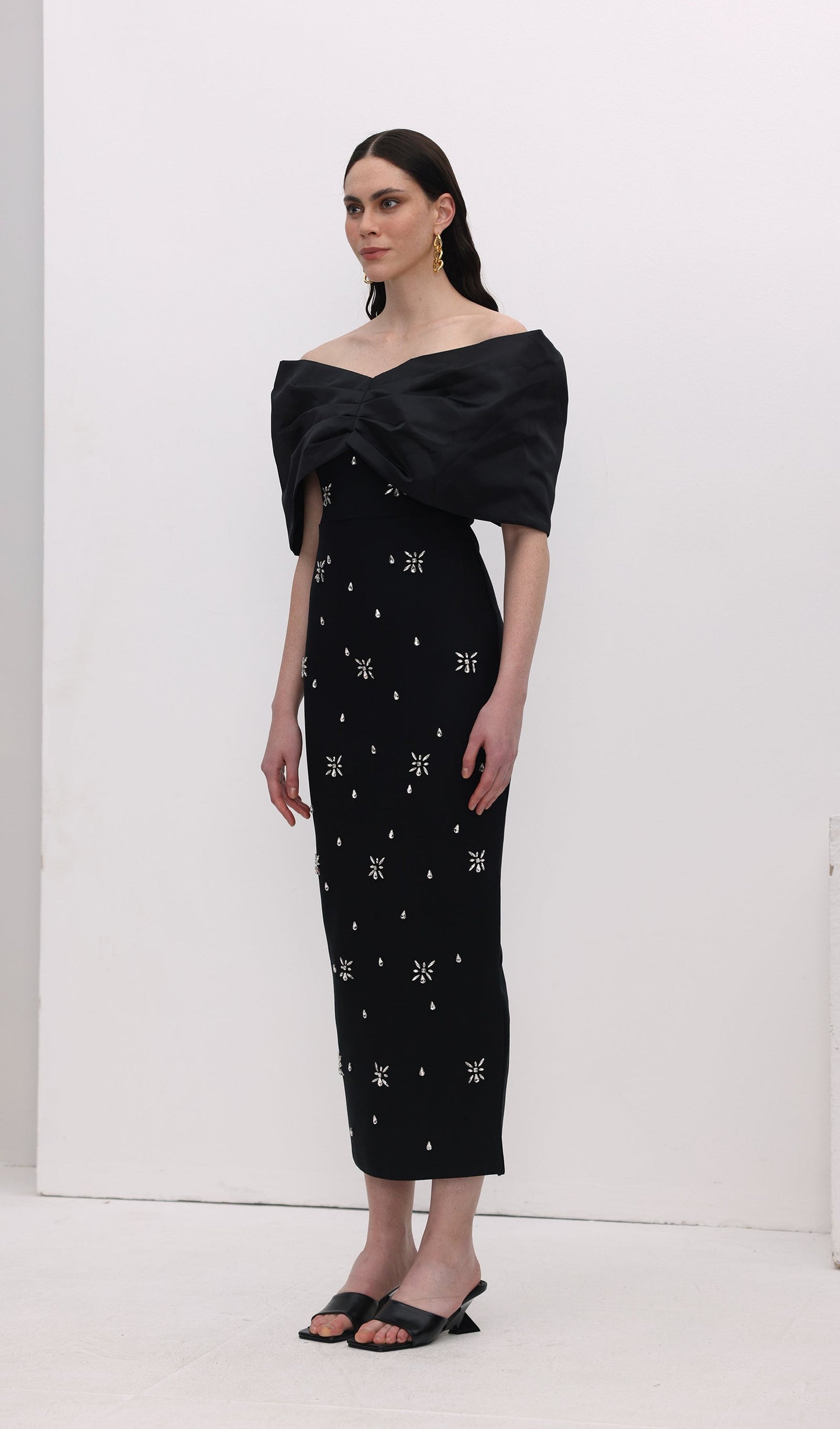Off Shoulder Diamond Midi Dress