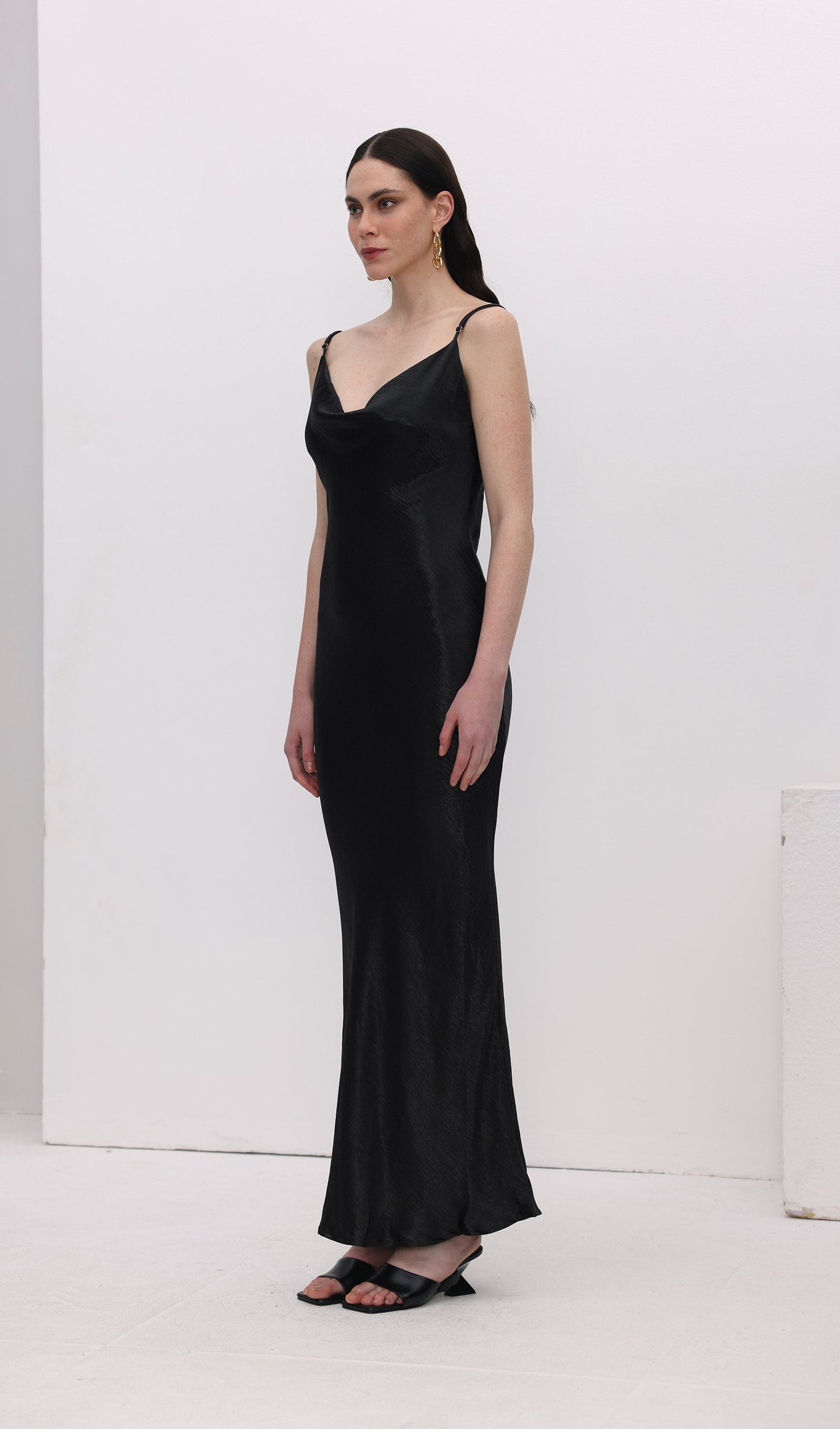 Satin Cowl Neck Backless Slip Dress
