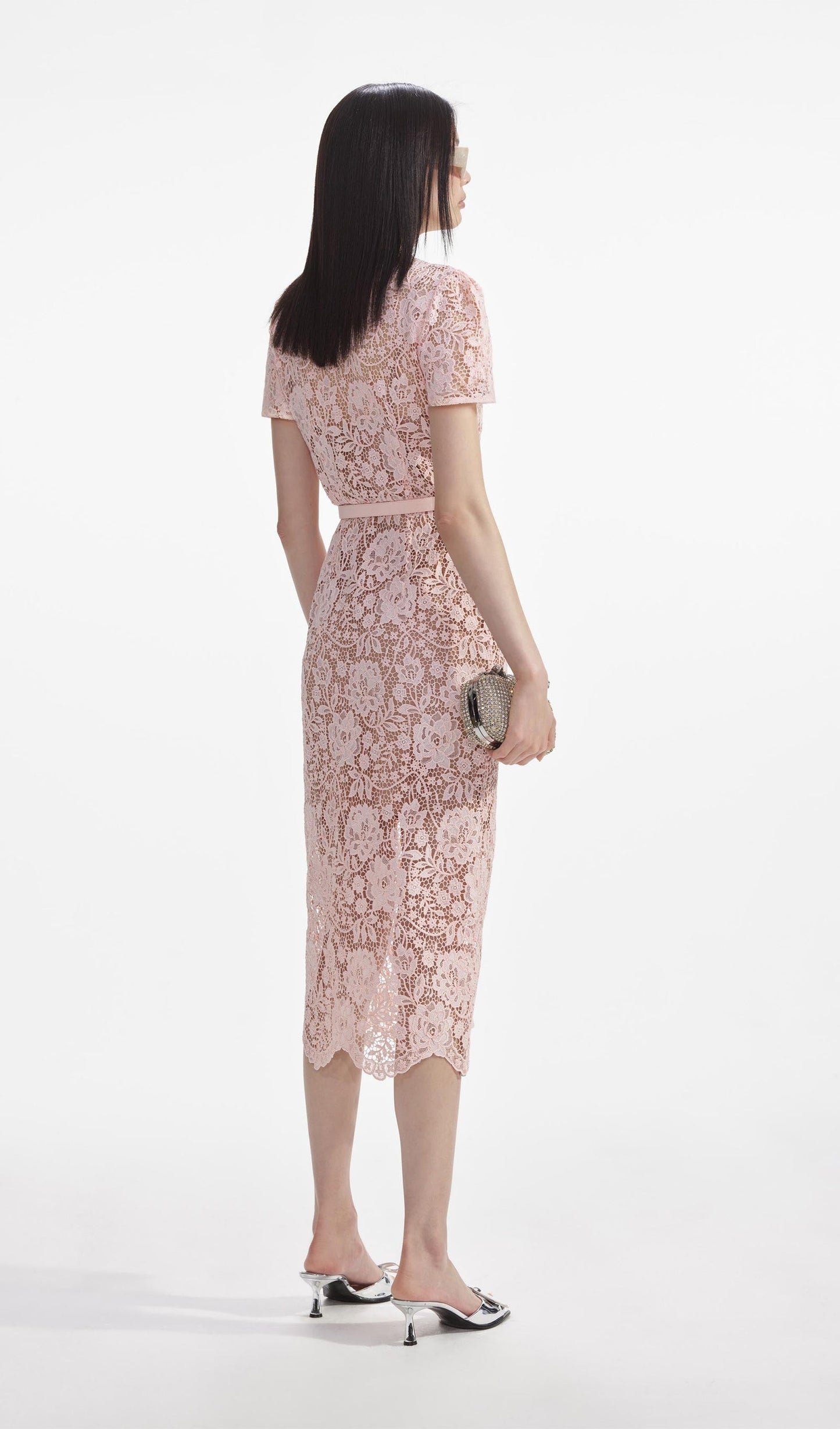 Lace Diamante Bow Midi Dress