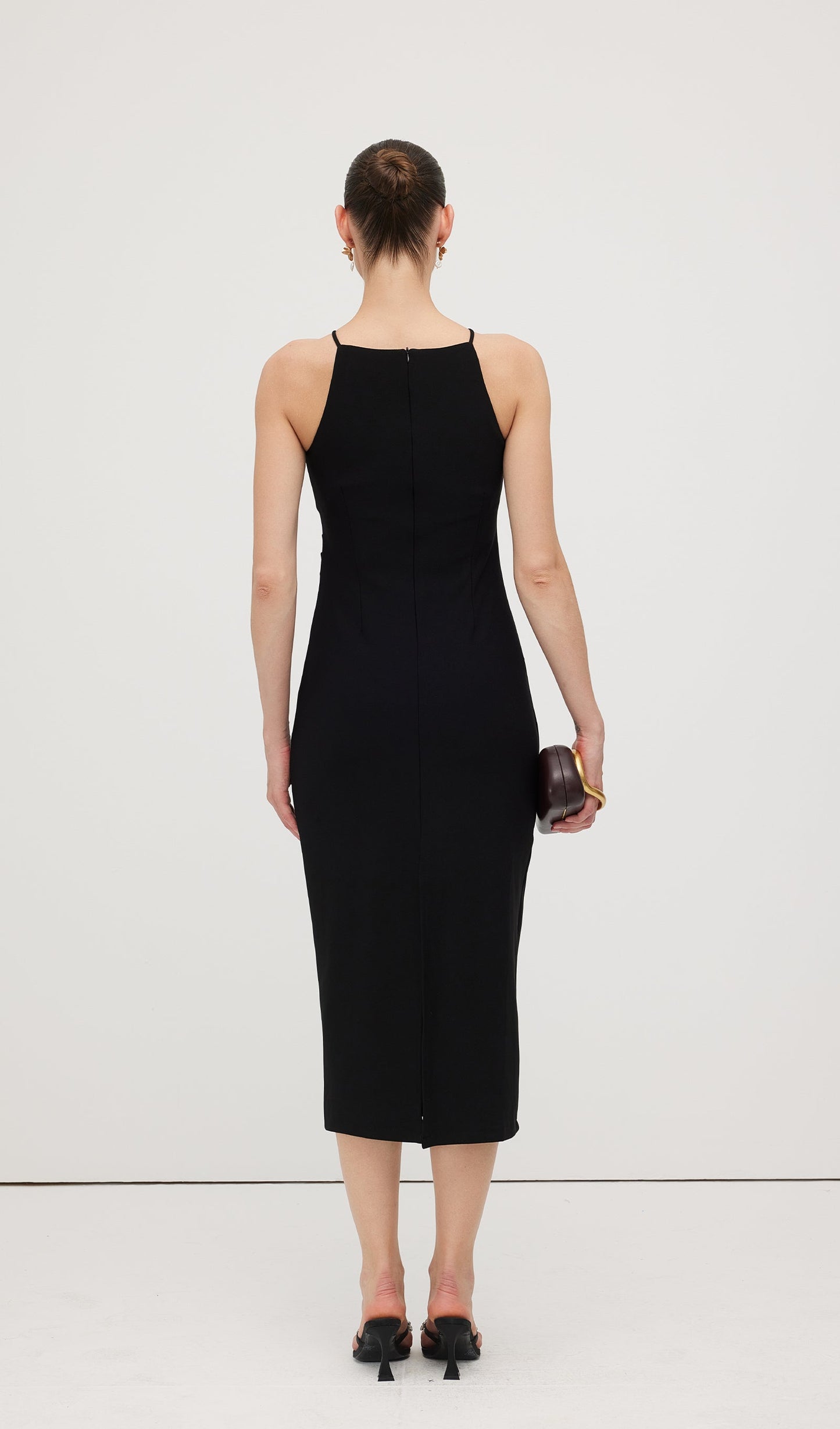 Solid Keyhole Cutout Midi Dress