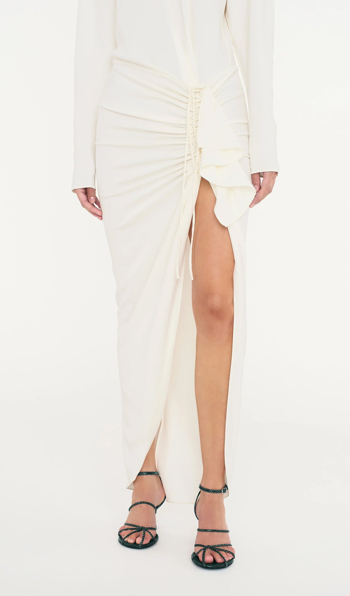 Ruched Split Long Sleeve Maxi Dress