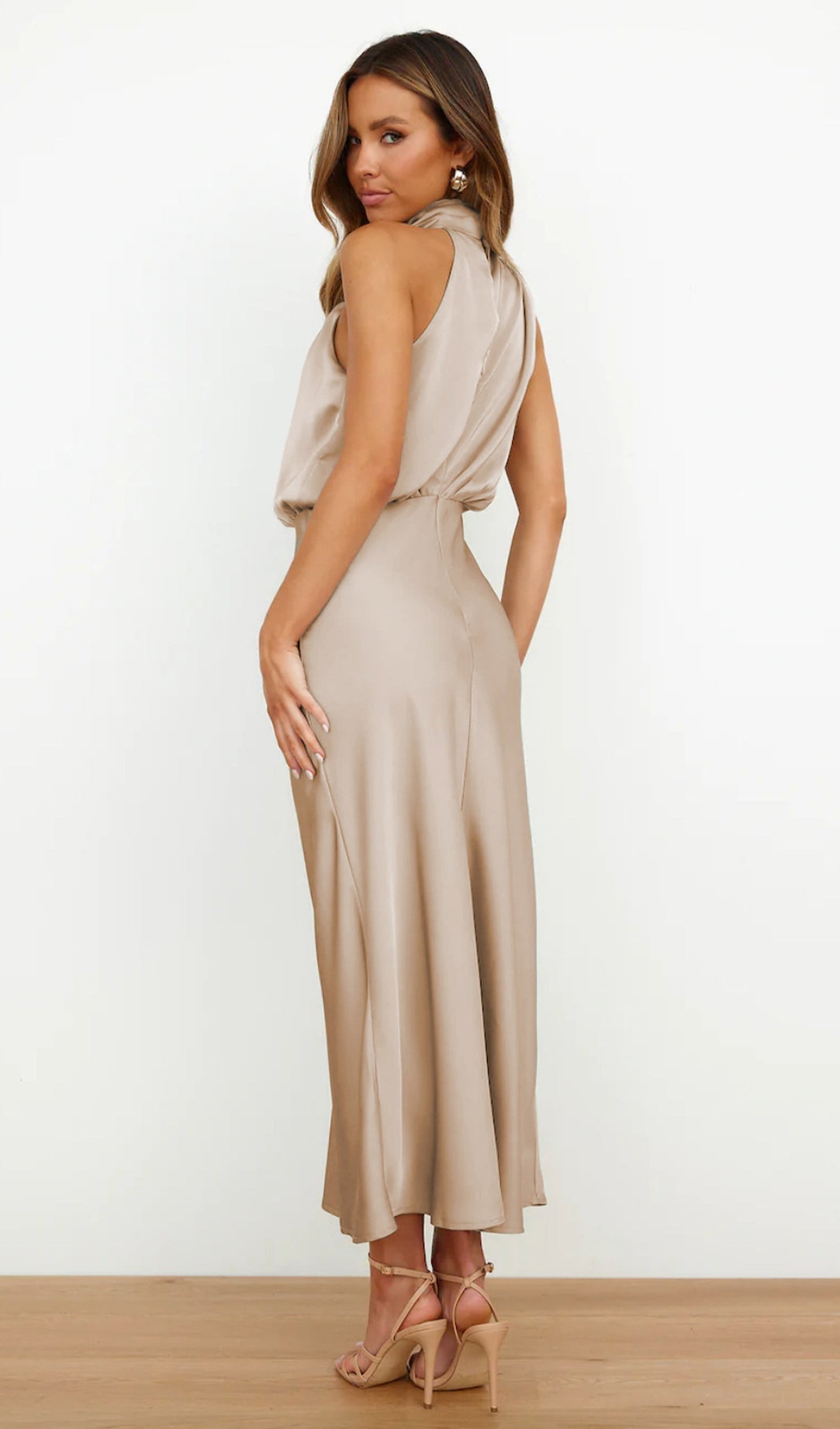 Asymmetric Satin Midi Dress