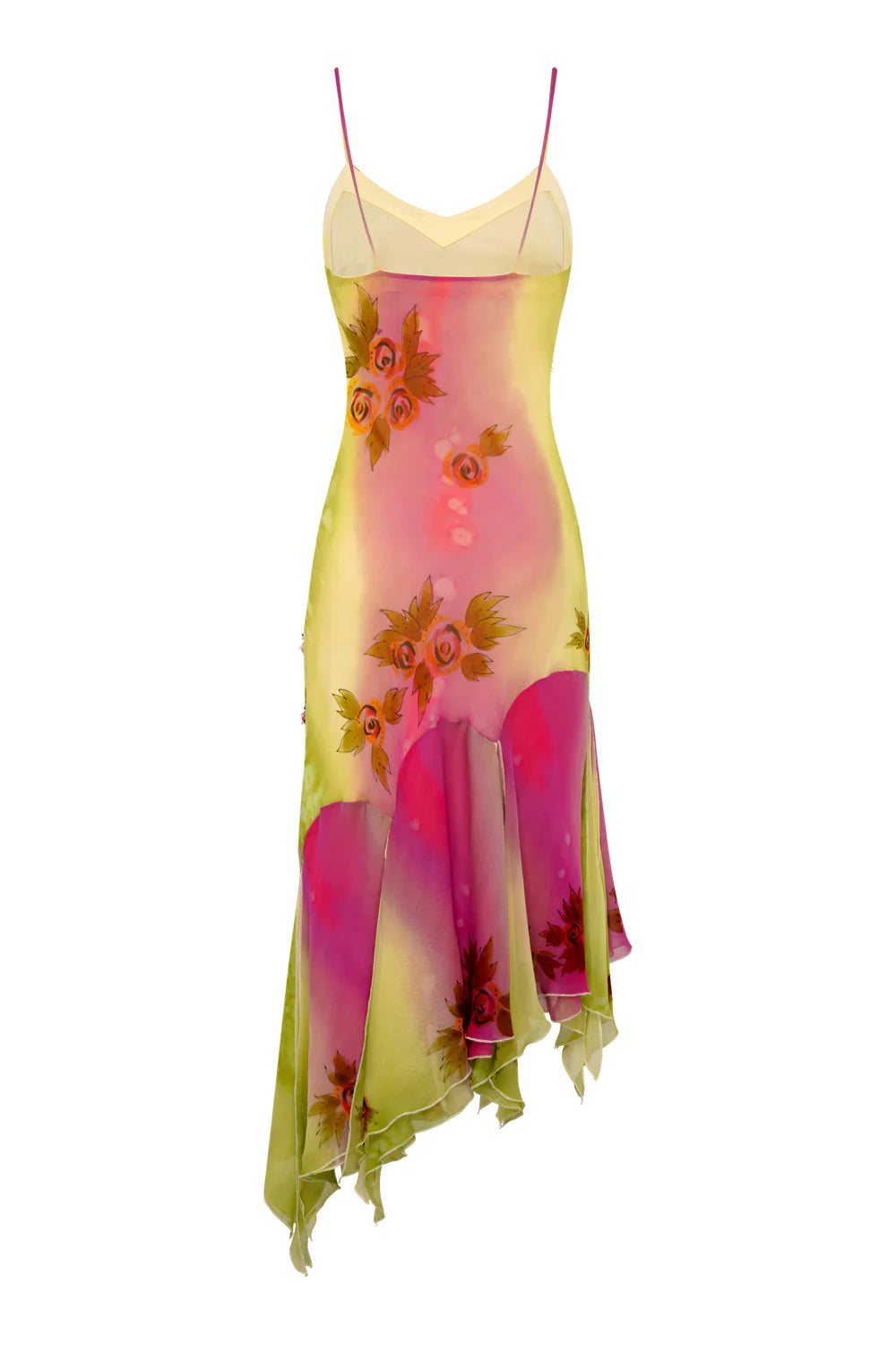 Hand-Beaded Ombre-Dyed Chiffon Spaghetti Strap Dress