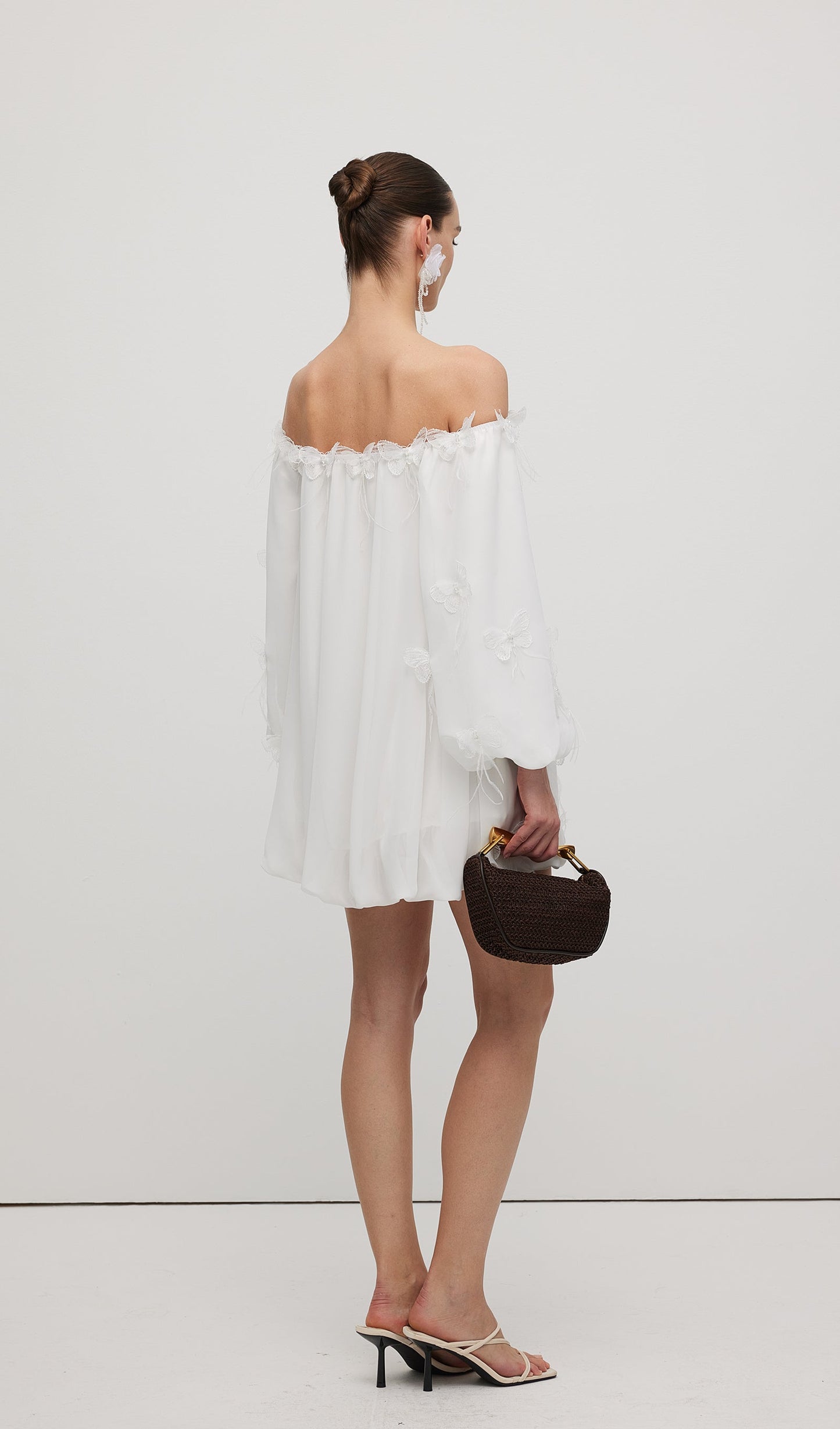 Off Shoulder With Butterfly Embellished Mini Dress