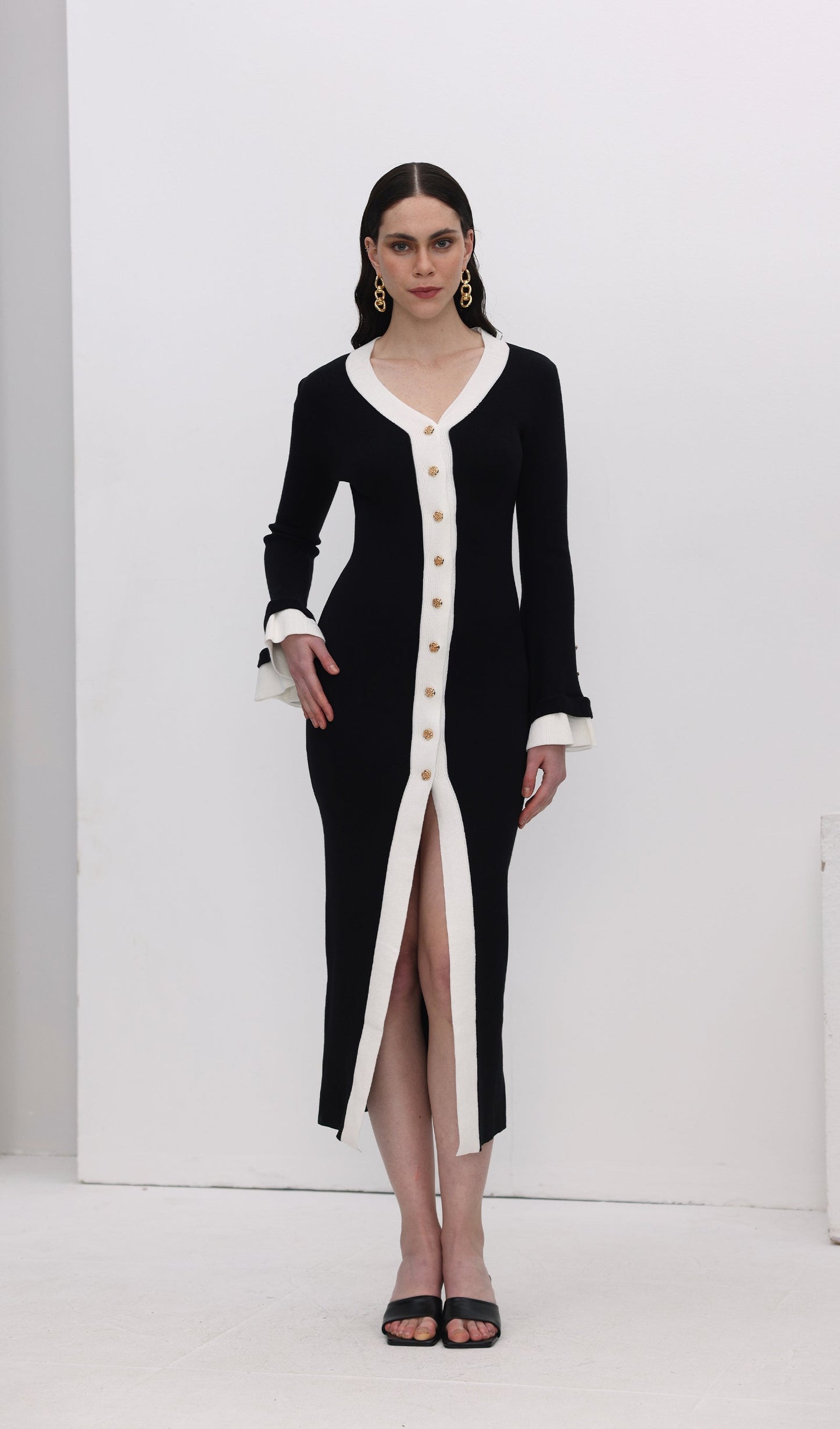 Knitted Contrasting Cuffs Maxi Dress