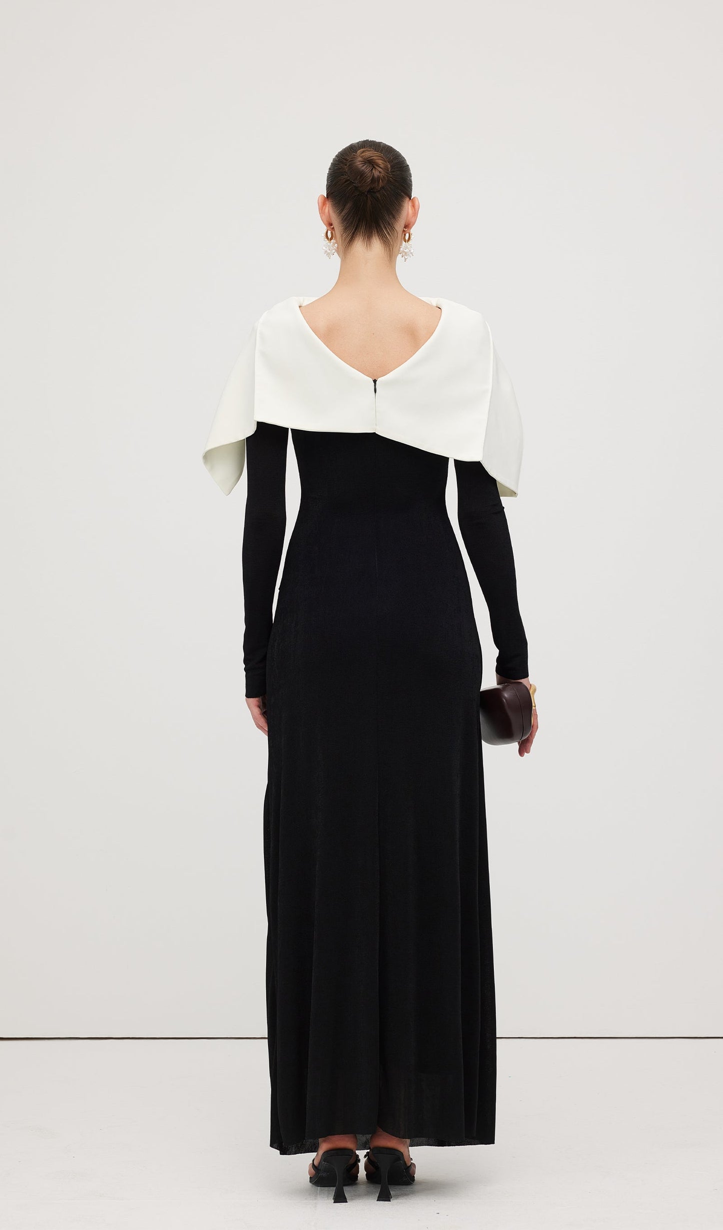 Asymmetrical Draped Shoulder Pleat Maxi Dress