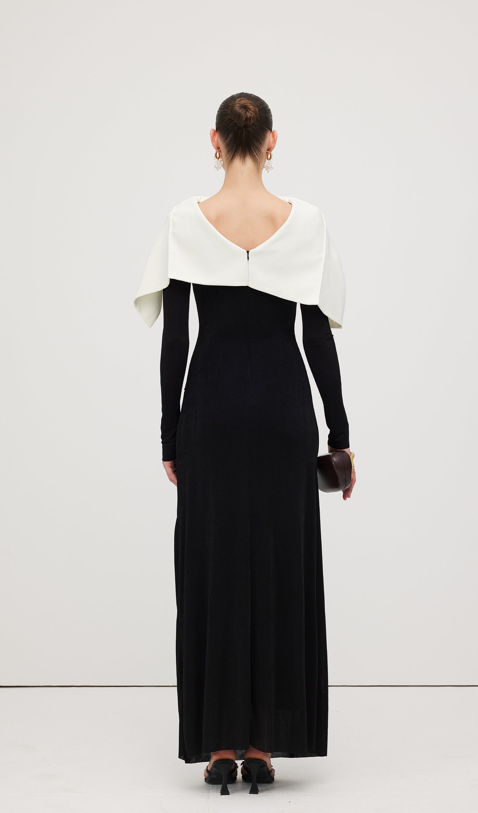 Asymmetrical Draped Shoulder Pleat Maxi Dress
