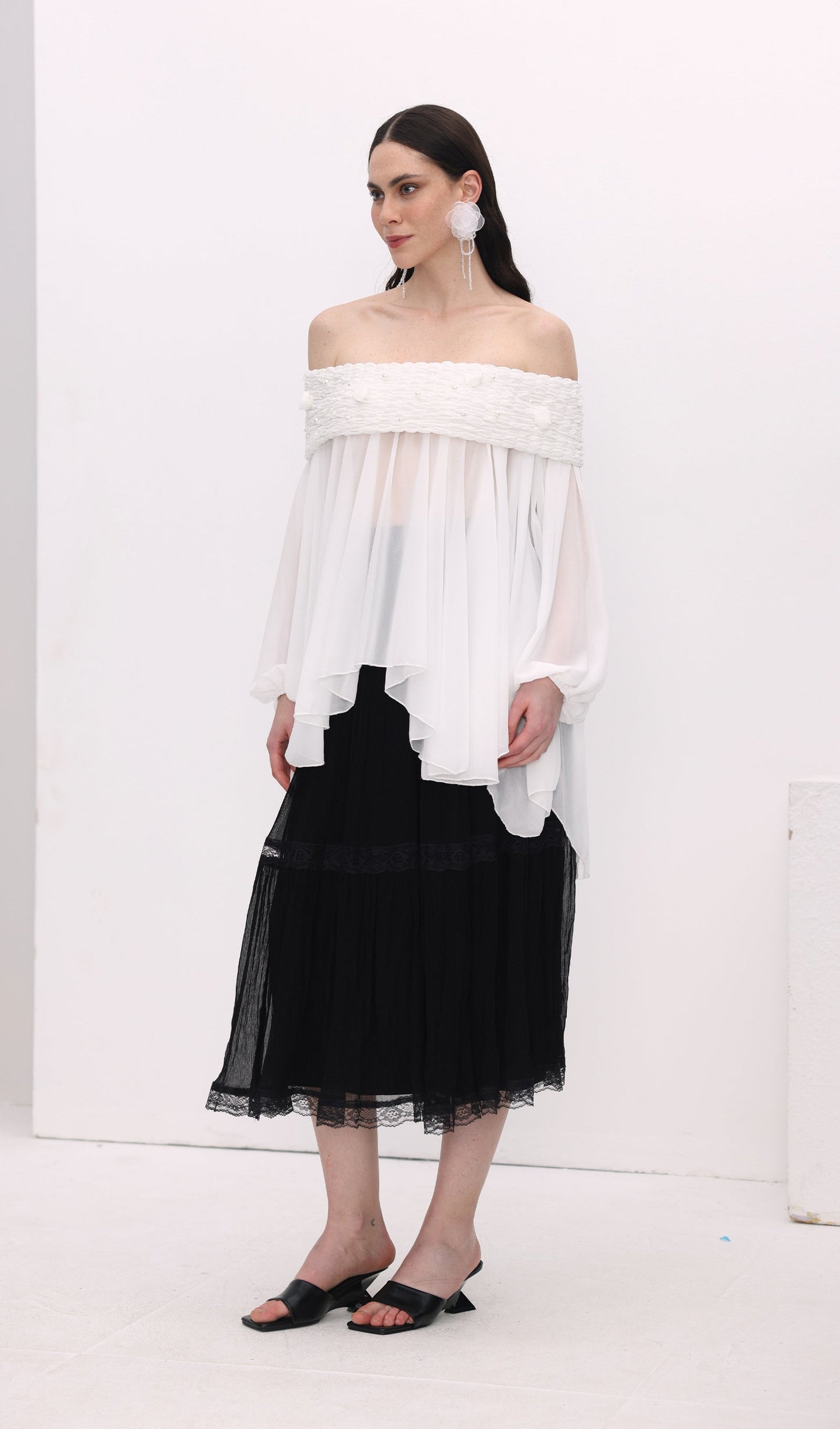 Off Shoulder Mesh Mini Dress