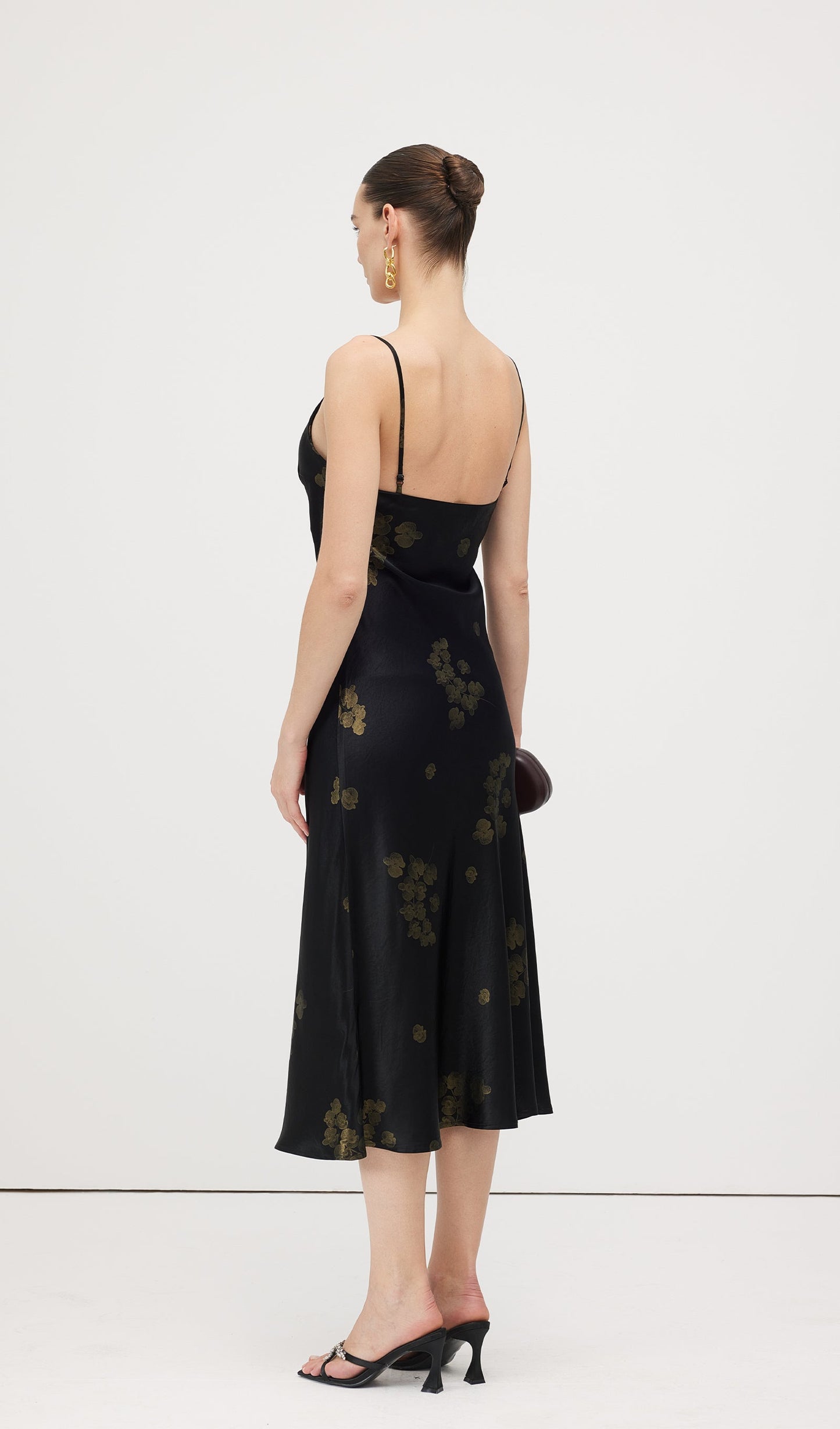 Floral Satin V-Neck Midi Slip Dress