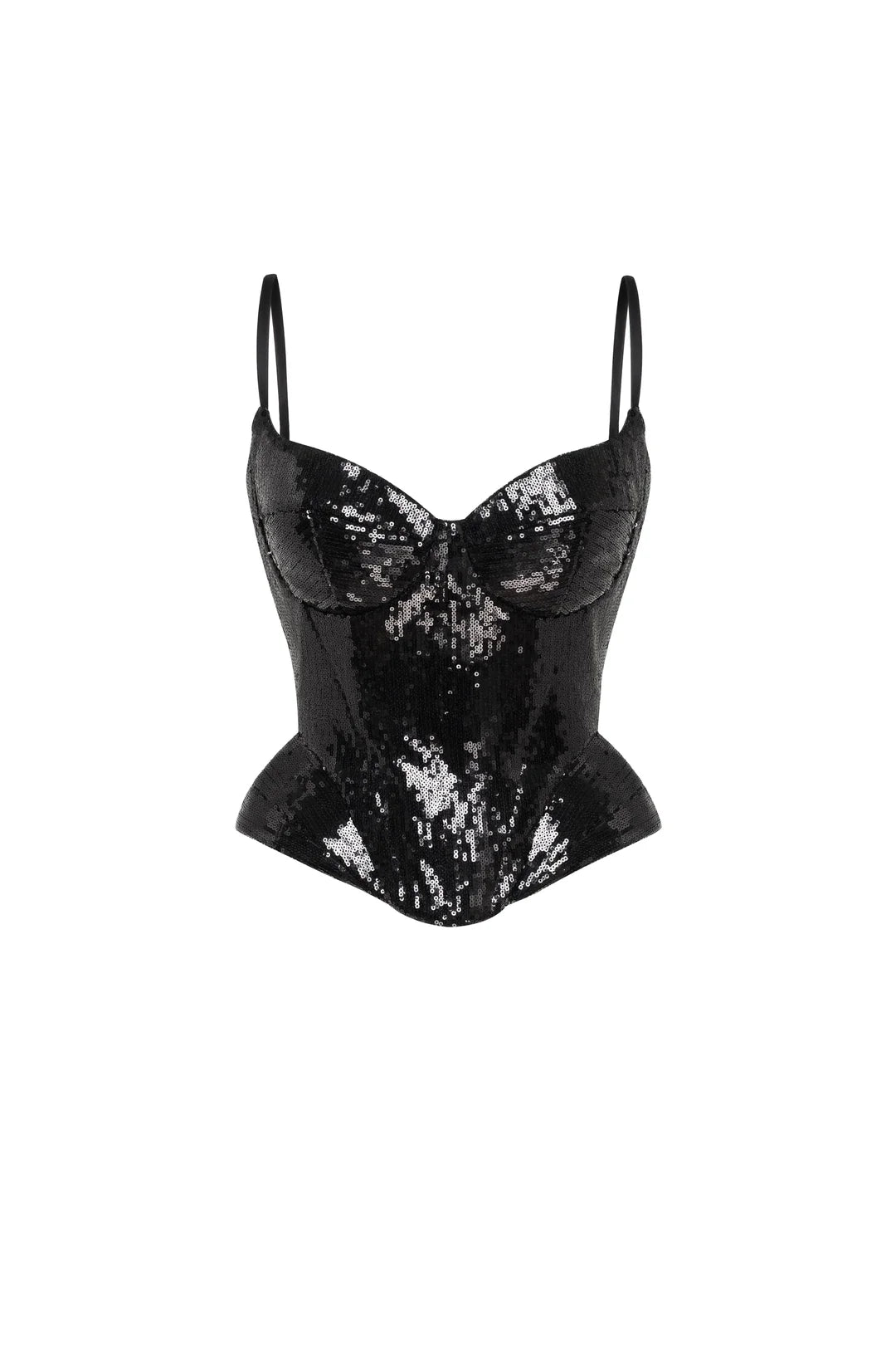 Black Sequin Spaghetti Strap Corset Top and Skirt Two-Piece Set