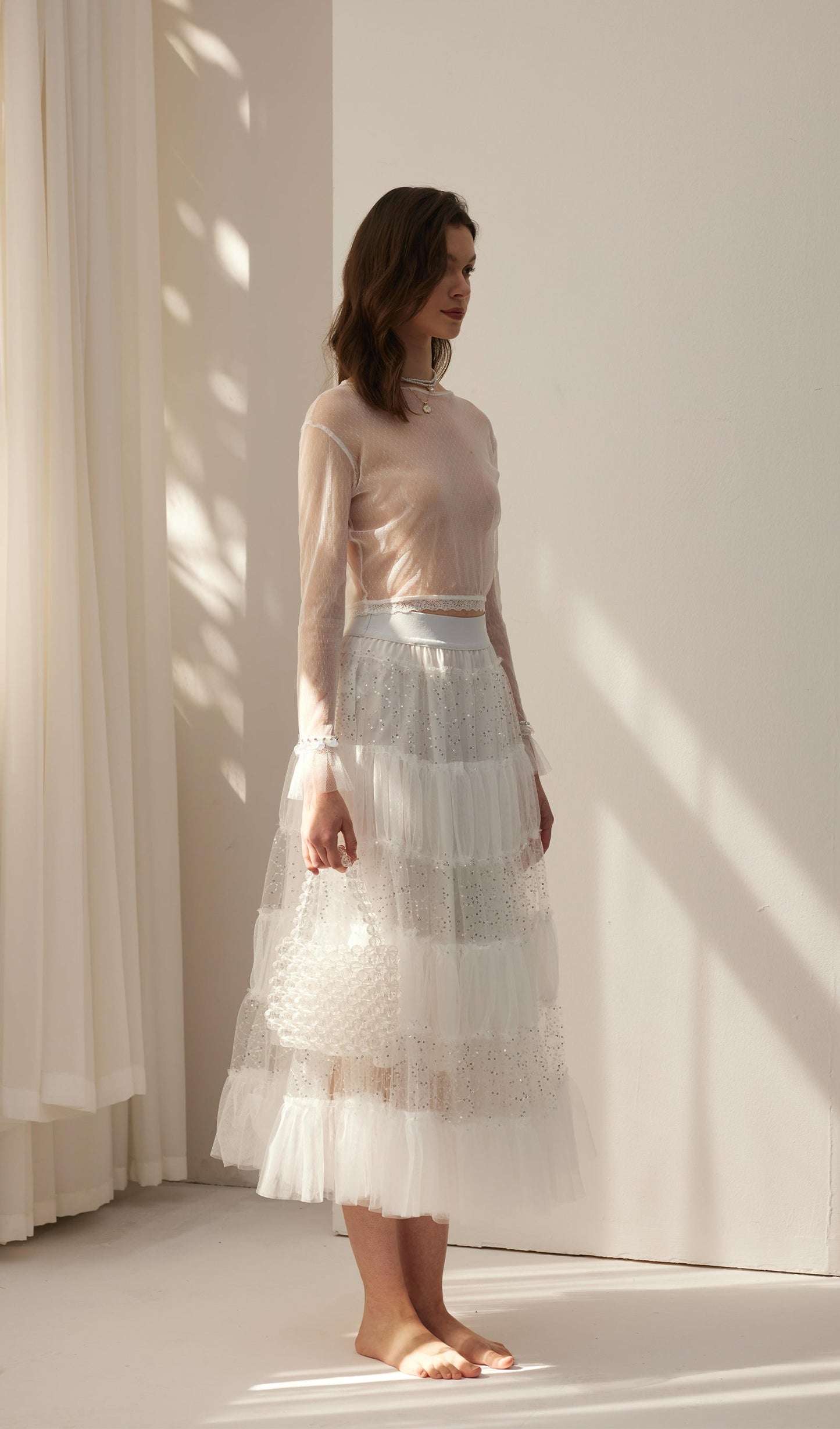 Lace Pleated Panel Skirt