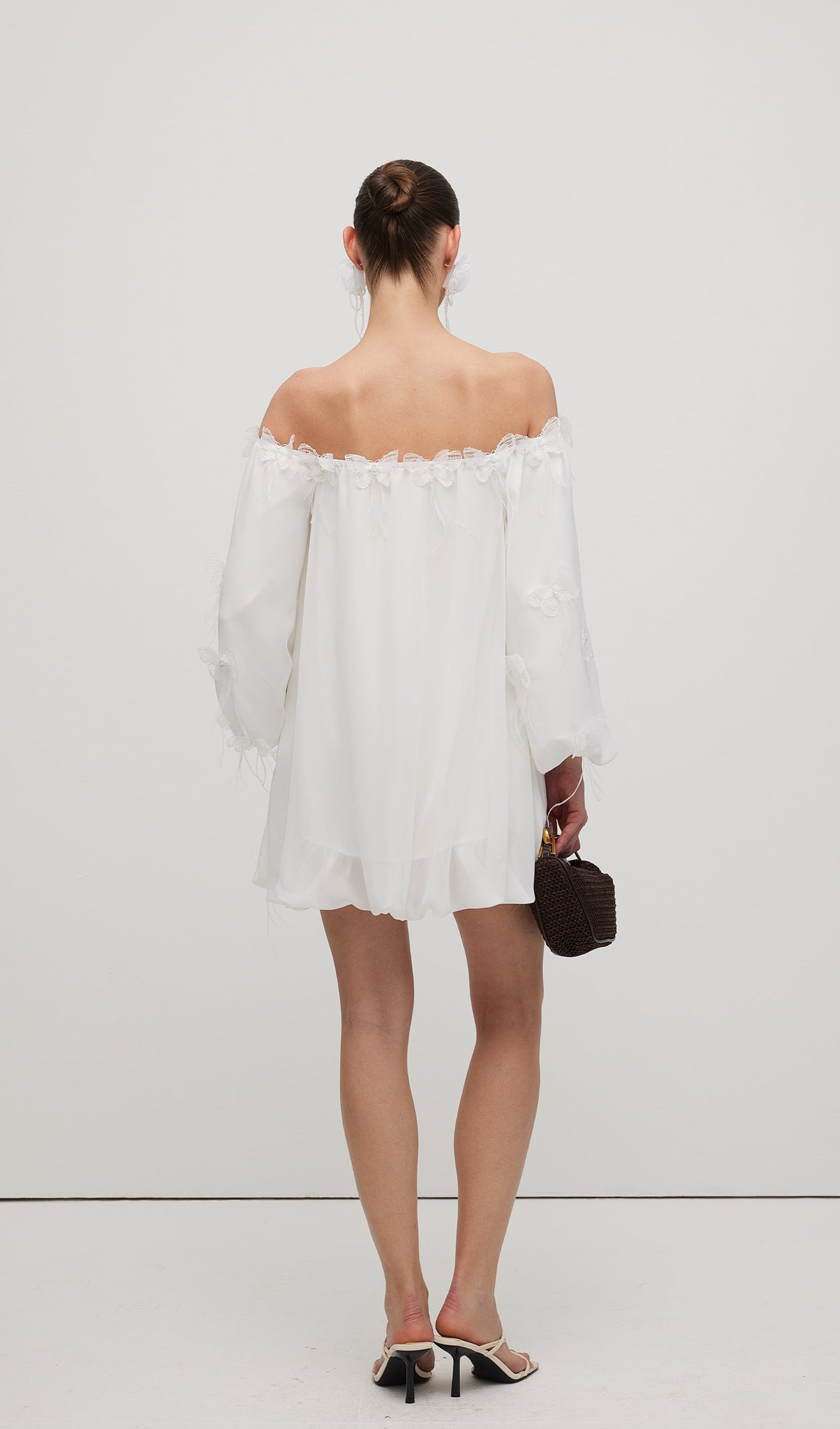 Off Shoulder With Butterfly Embellished Mini Dress