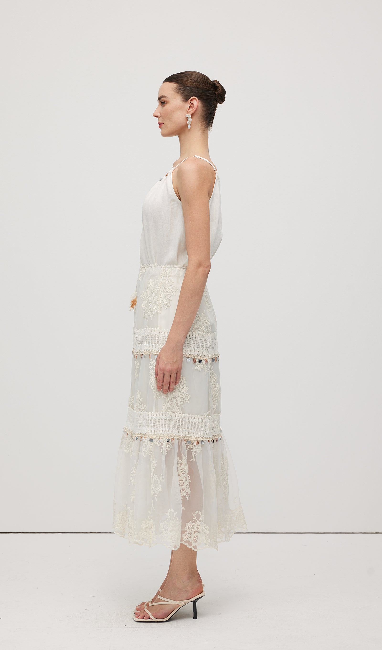 Lace Embroidery Bohemian Midi Skirt