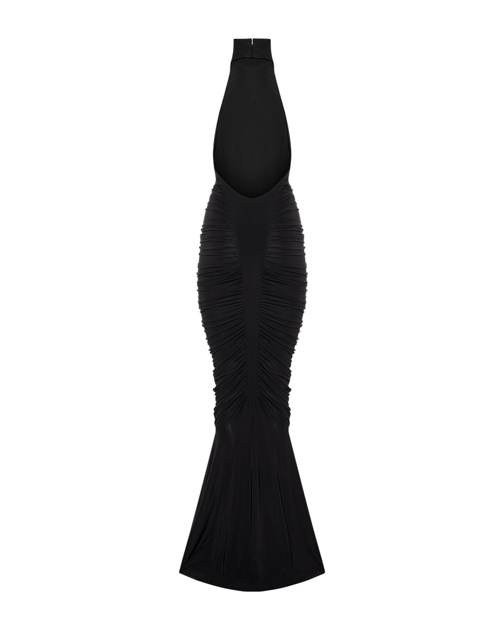 High-Neck Sleeveless Backless Ruched Black Maxi Dress