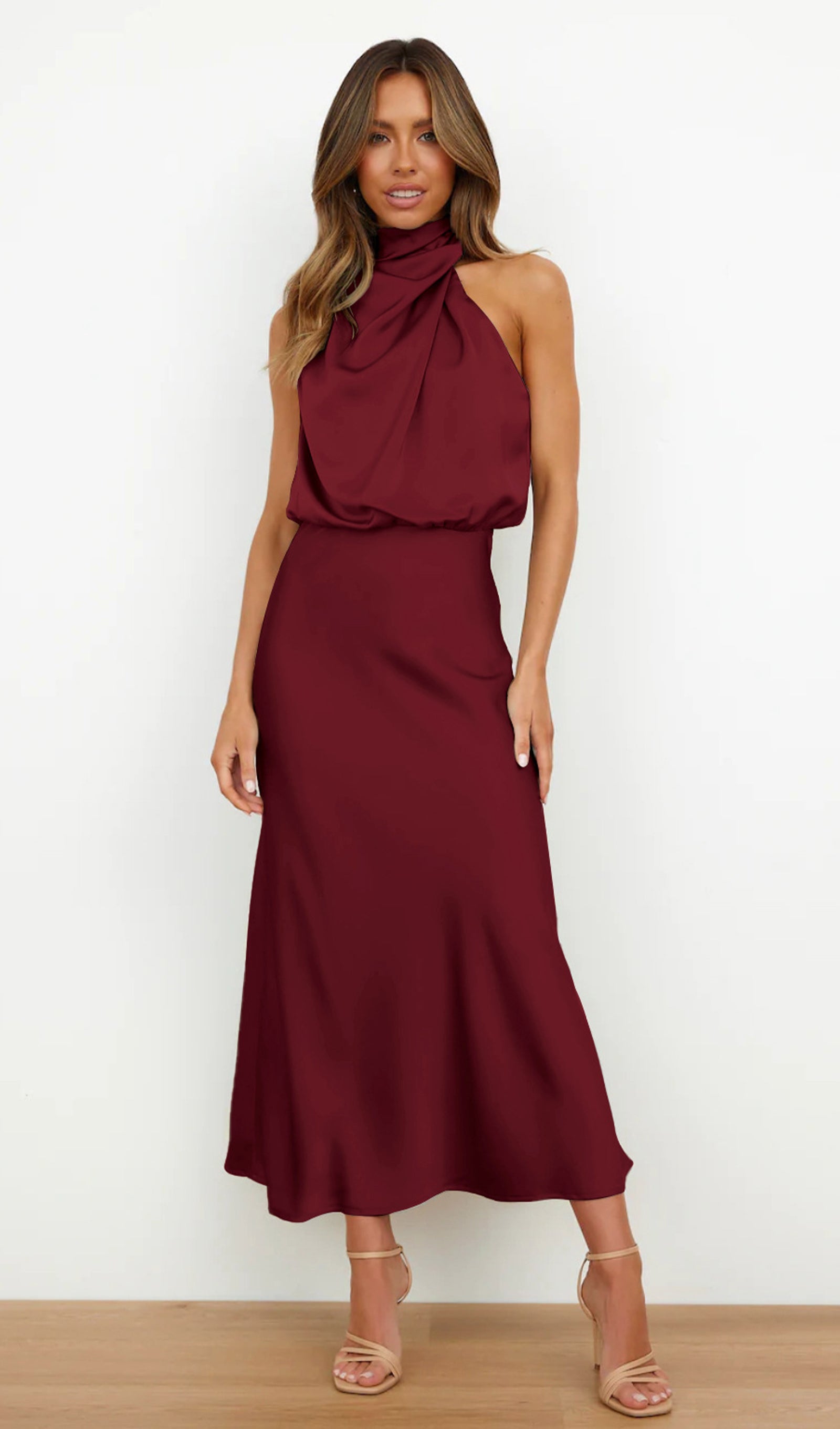 Asymmetric Satin Midi Dress
