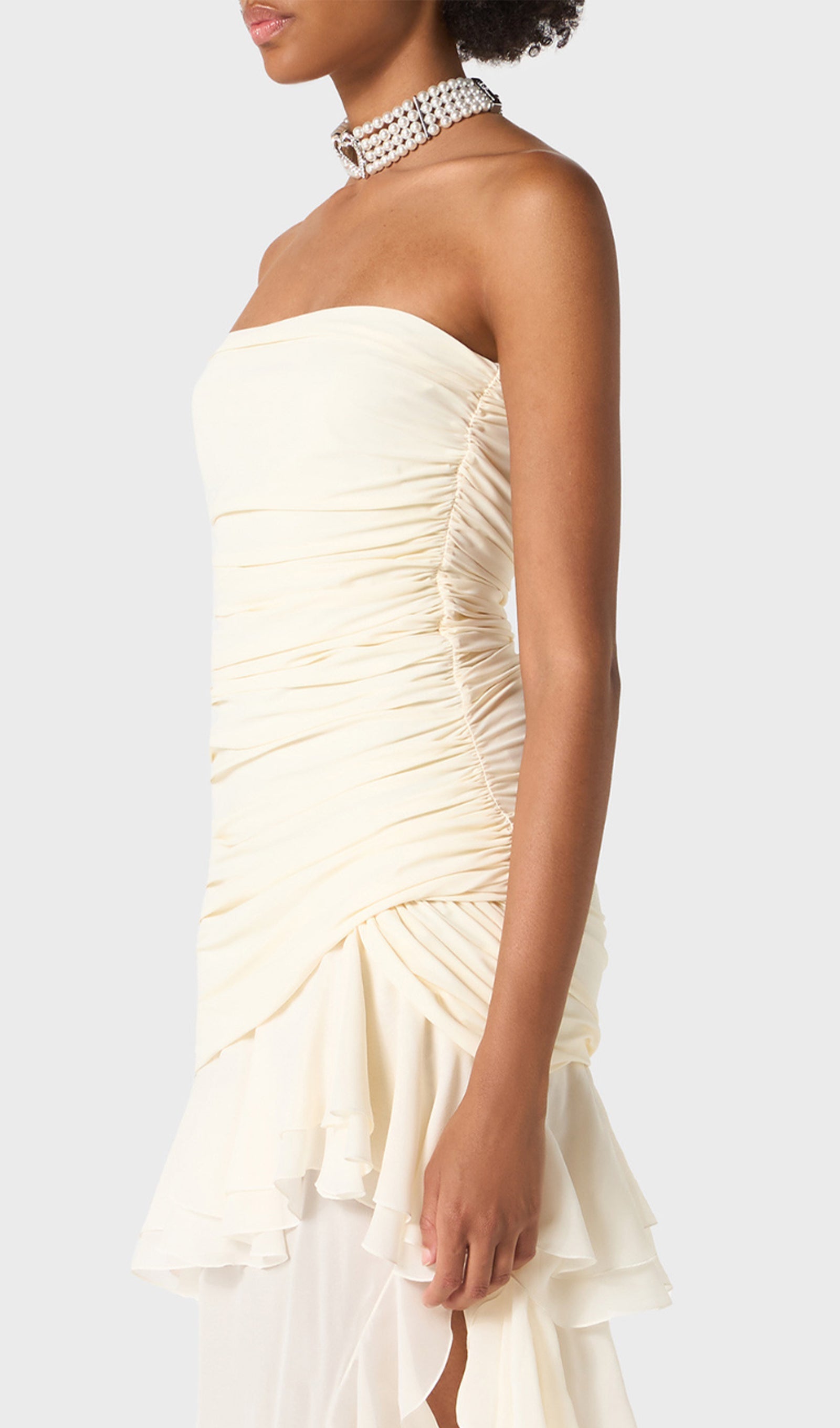 Bustier Chiffon Flounces Midi Dress