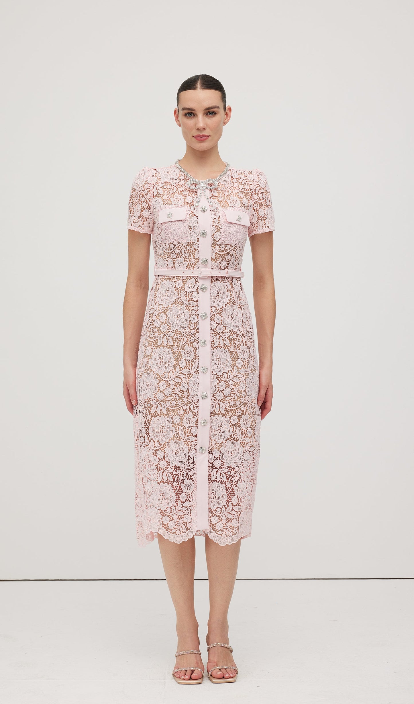 Lace Diamante Bow Midi Dress