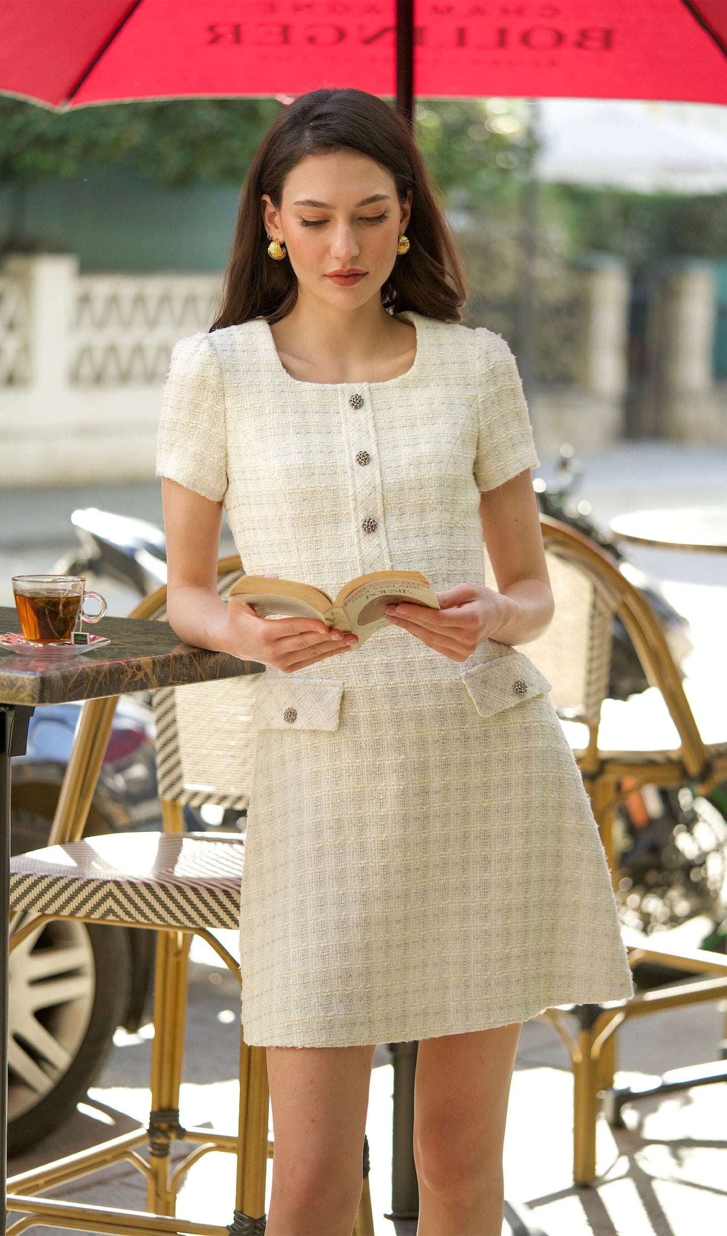 Tweed Square Neckline Mini Dress