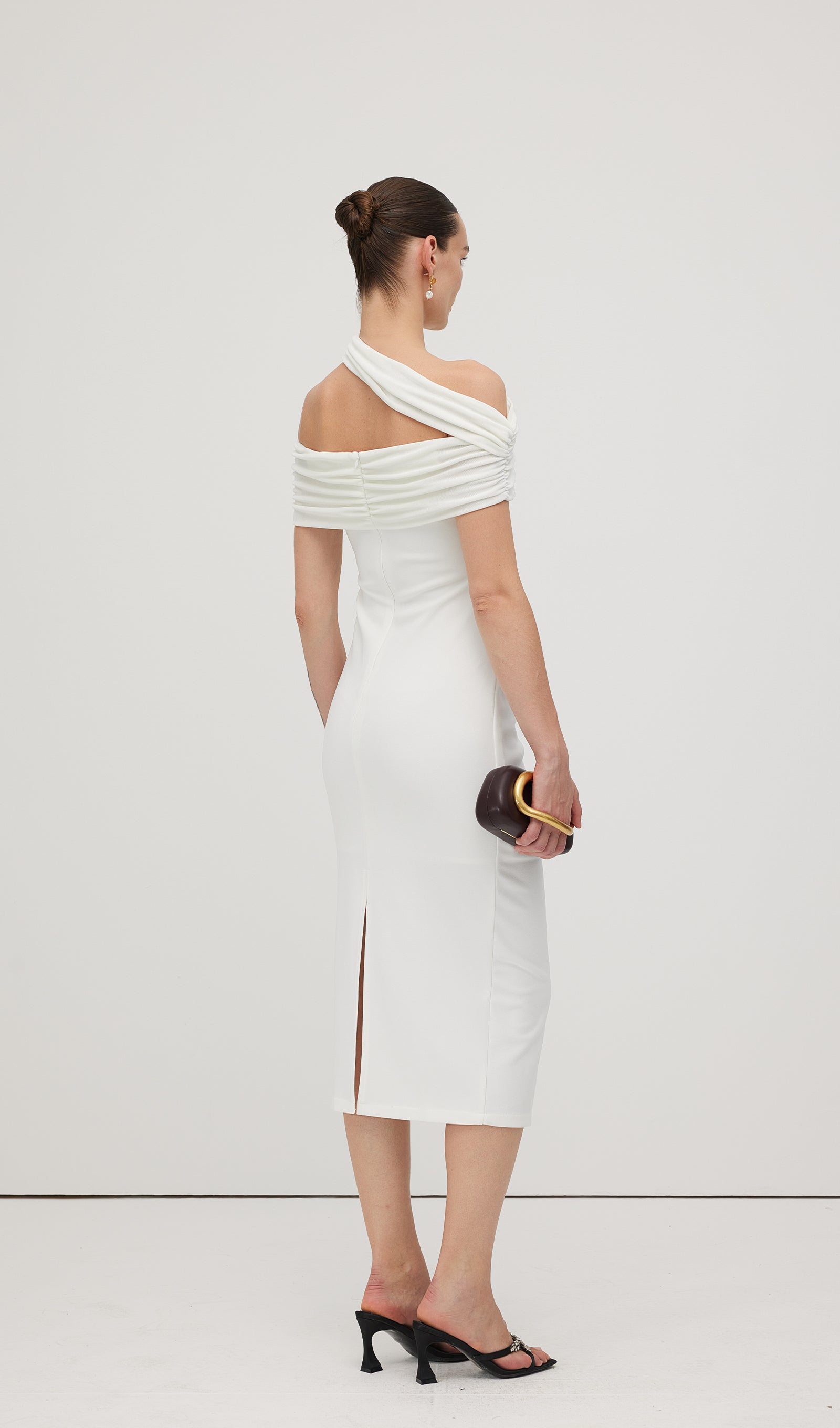 Asymmetric Off Shoulder Midi Dress