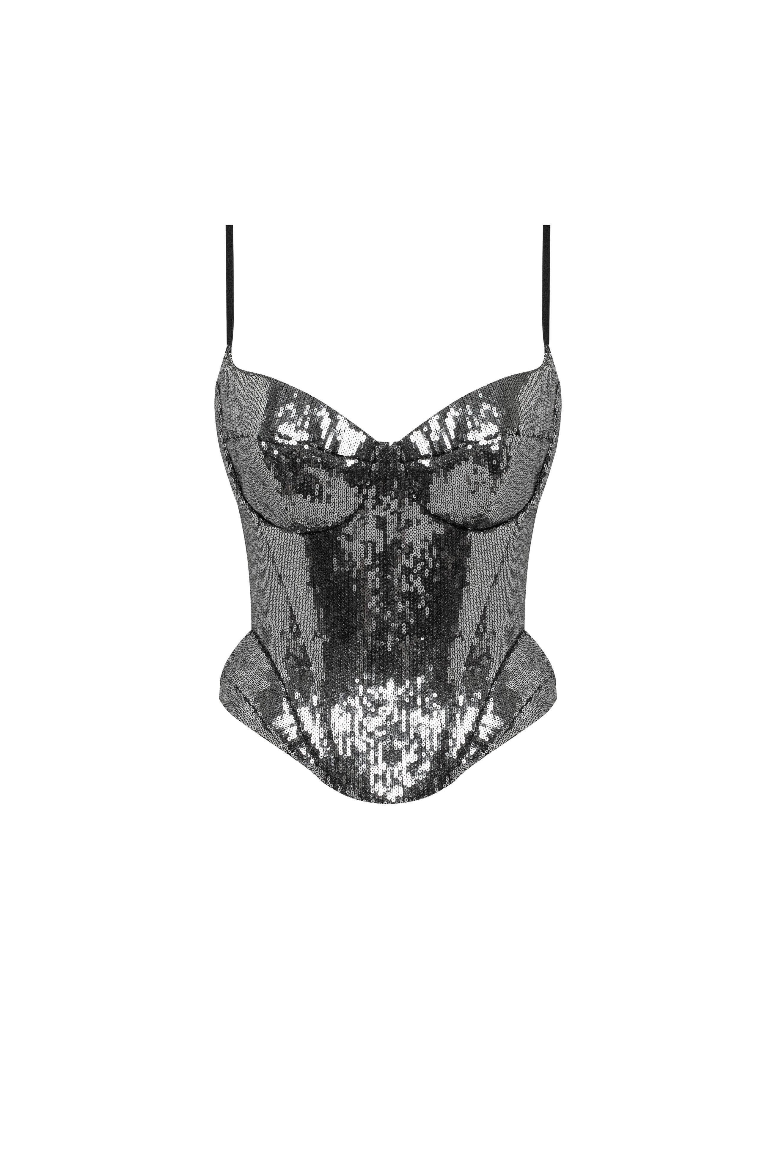 Sequin Spaghetti Strap Corset Top and Skirt Two-Piece Set