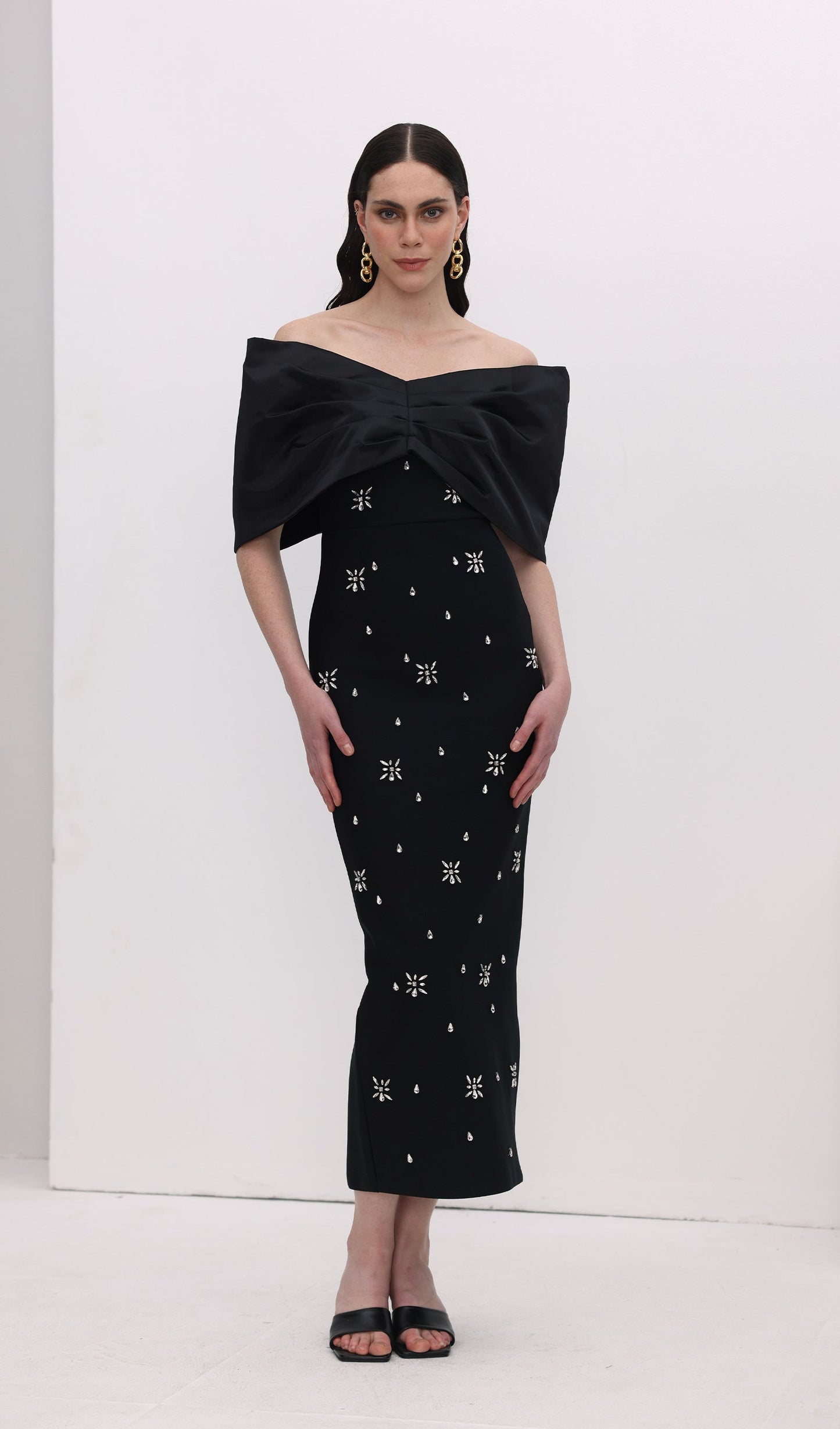 Off Shoulder Diamond Midi Dress