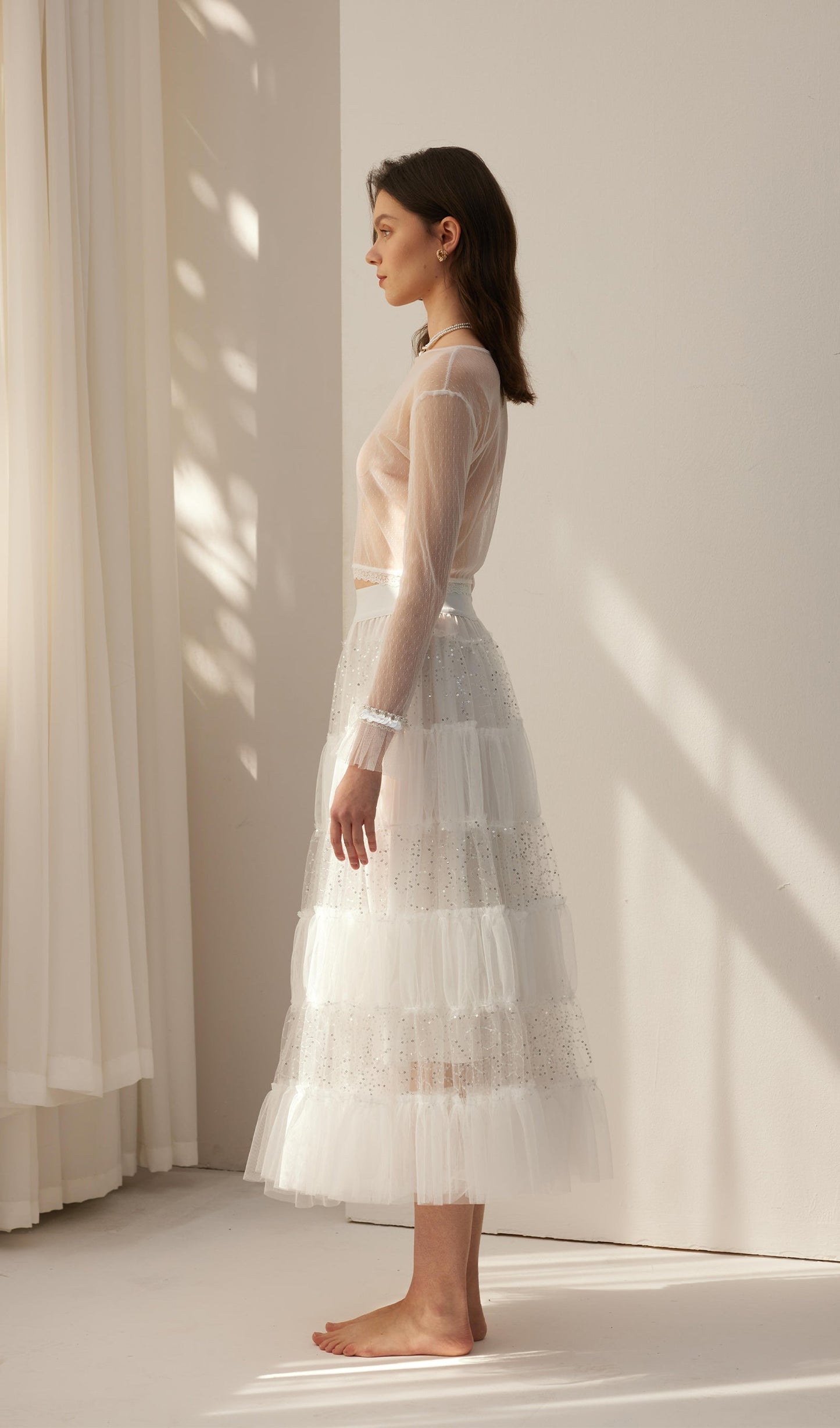 Lace Pleated Panel Skirt