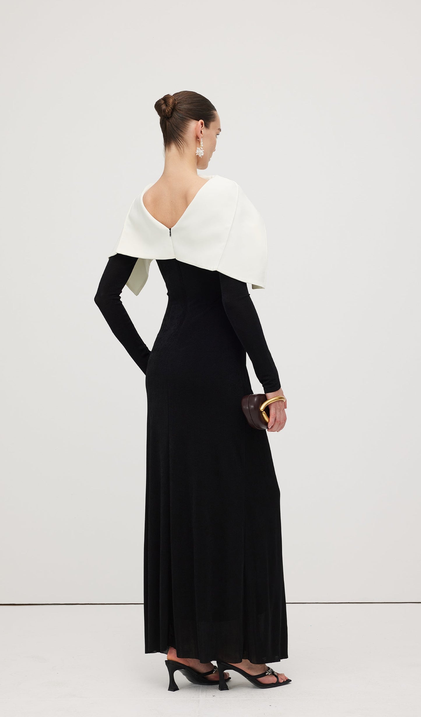 Asymmetrical Draped Shoulder Pleat Maxi Dress