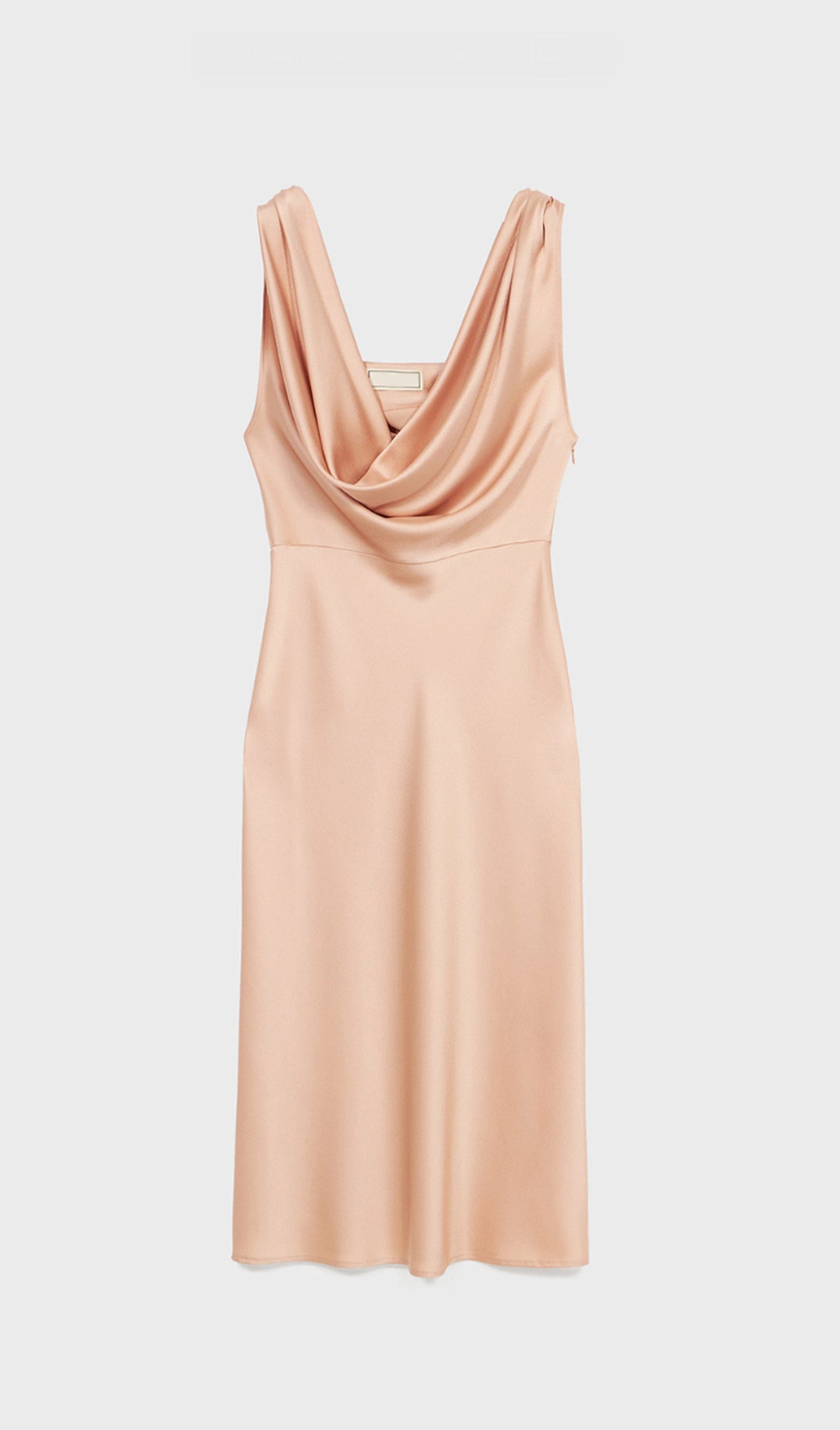 Shiny Satin With Draped Neckline Midi Dress