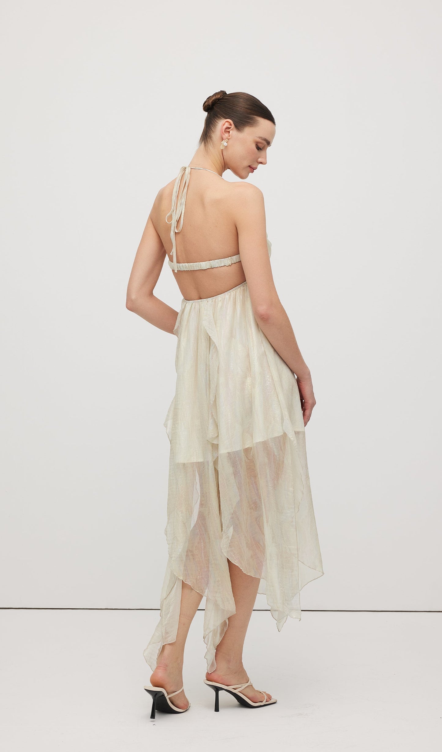 Halter Tulle Pleated Midi Dress