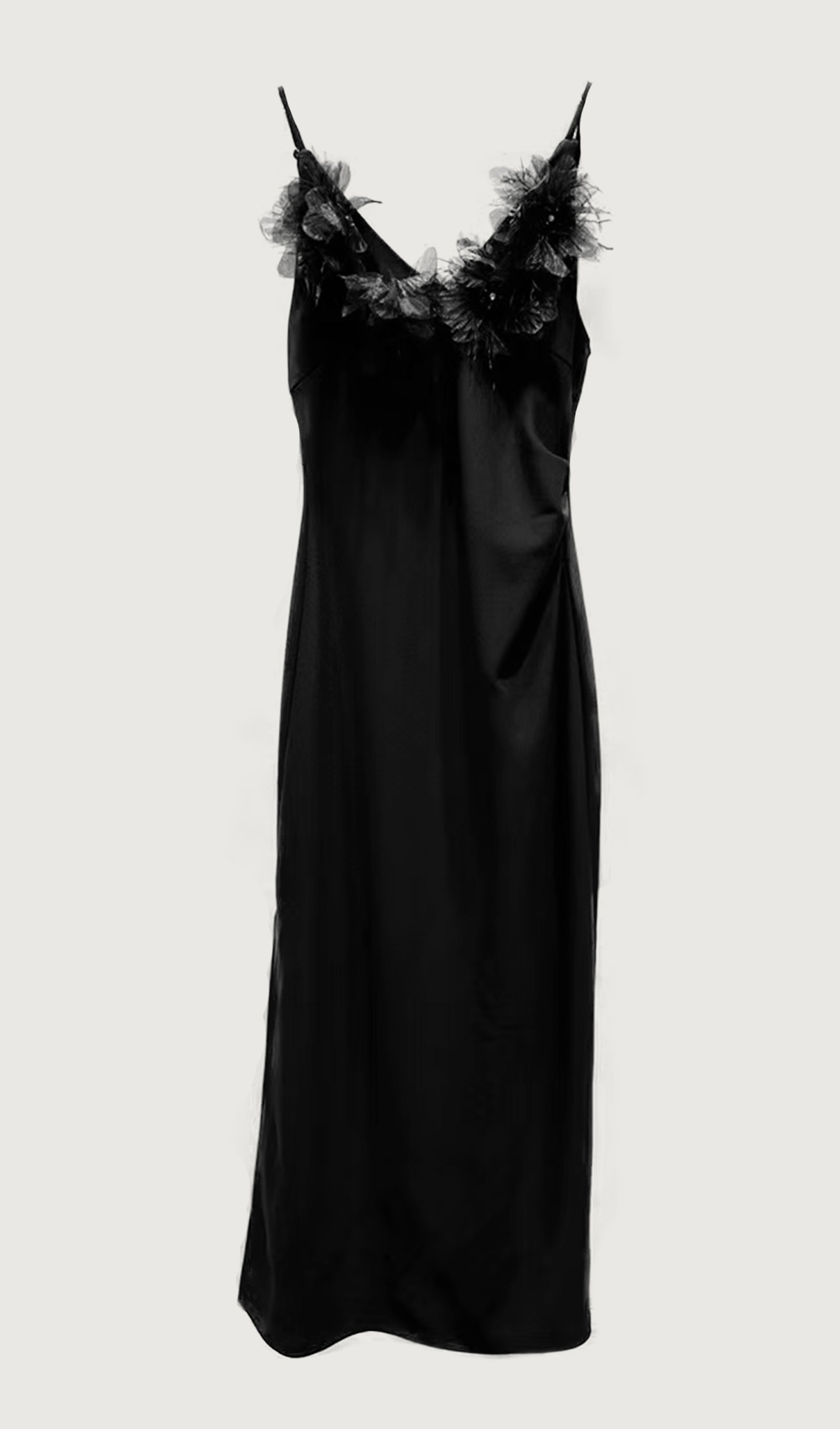 Feather Trim Slip Midi Dress