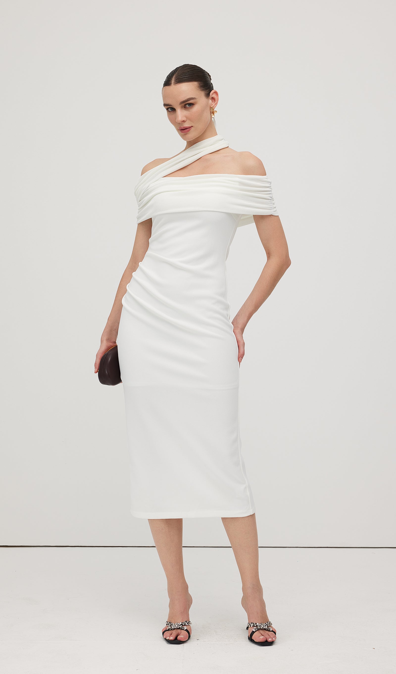 Asymmetric Off Shoulder Midi Dress