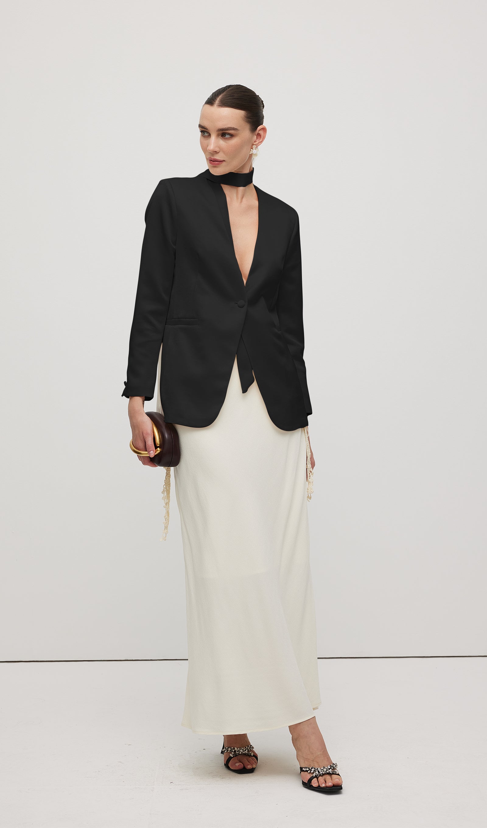 Satin V Neck Blazer