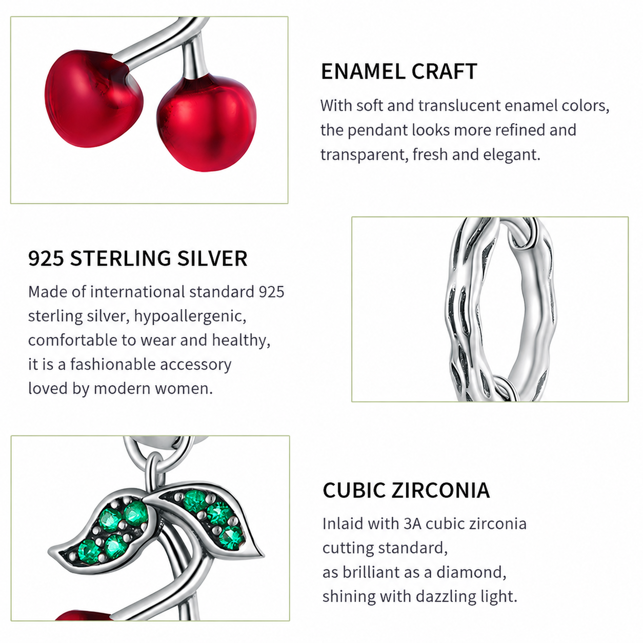 Sweet Cherry 925 Sterling Silver Drop Earrings