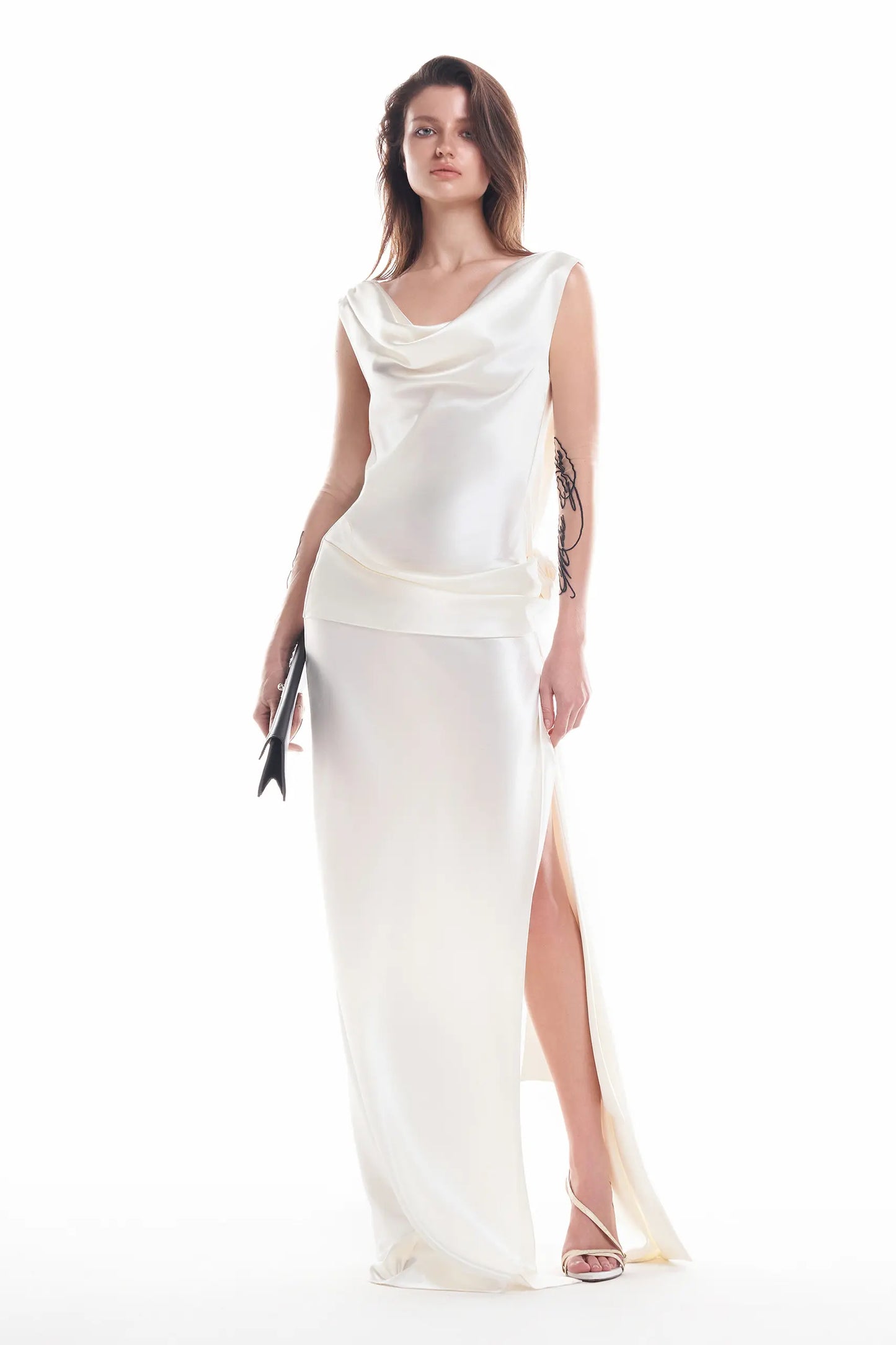 Backless Satin Floral Waist Dress
