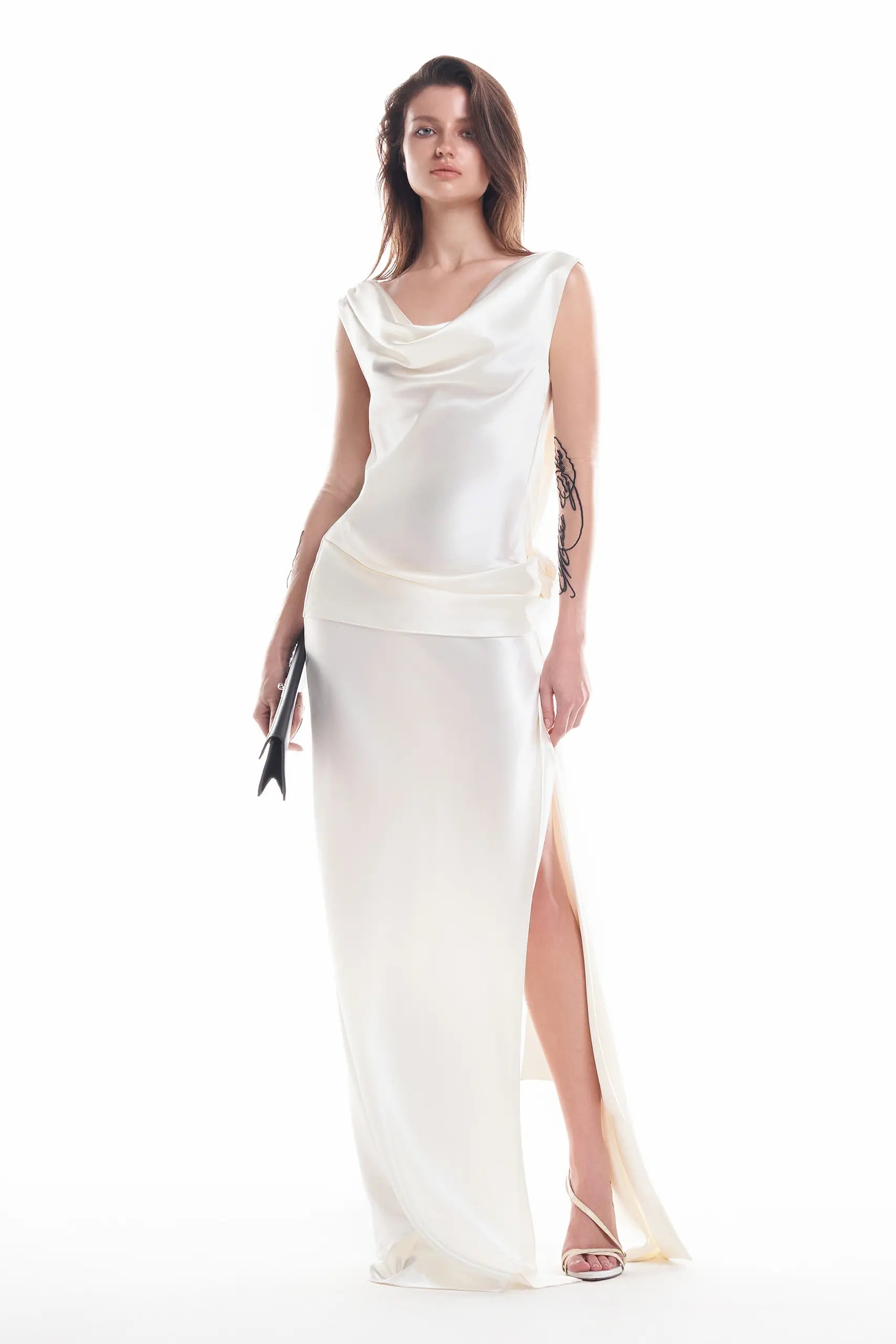 Backless Satin Floral Waist Dress