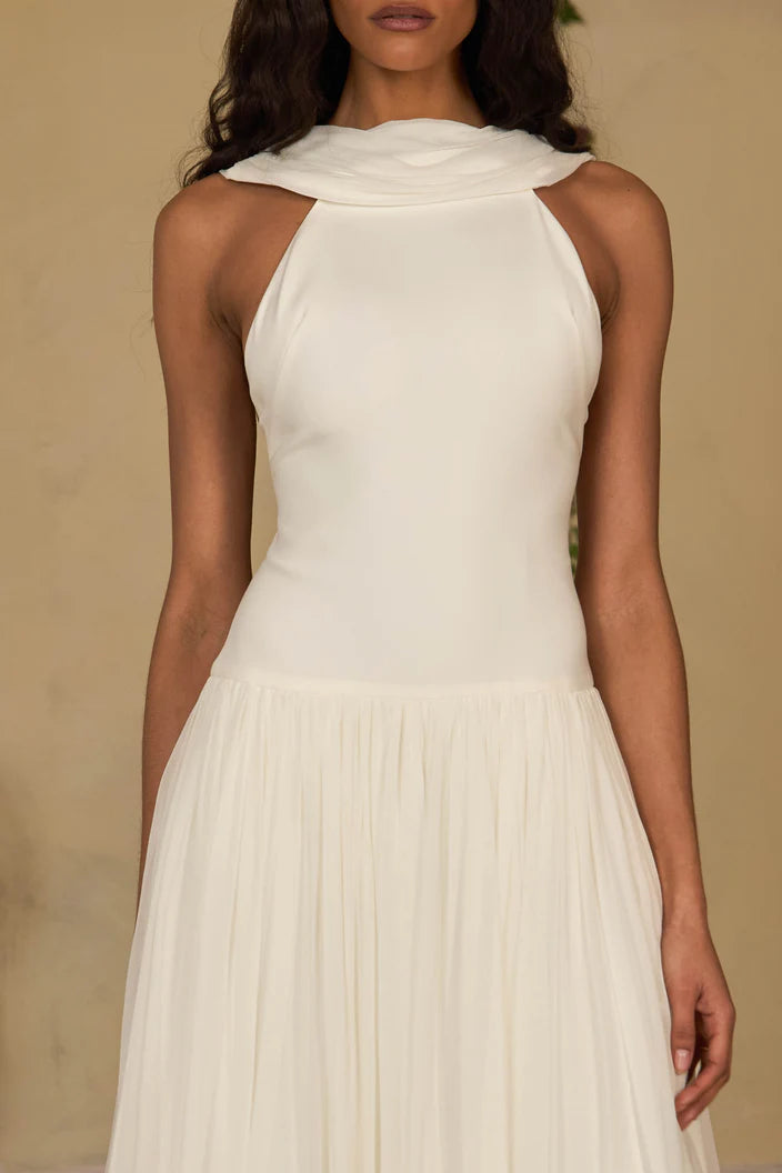 Scarf-Style Sleeveless Backless Spaghetti Strap Chiffon-Panel Dress