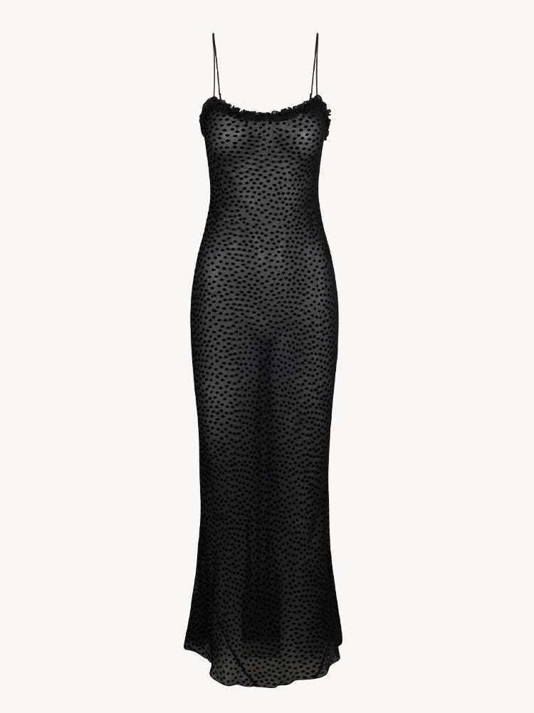 Spaghetti Strap Printed Mesh Dress