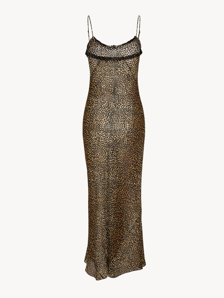 Spaghetti Strap Printed Mesh Dress