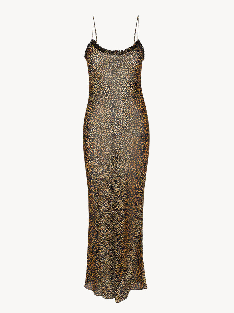 Spaghetti Strap Printed Mesh Dress