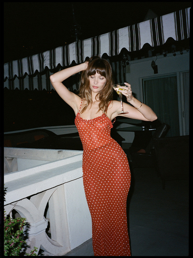 Spaghetti Strap Printed Mesh Dress