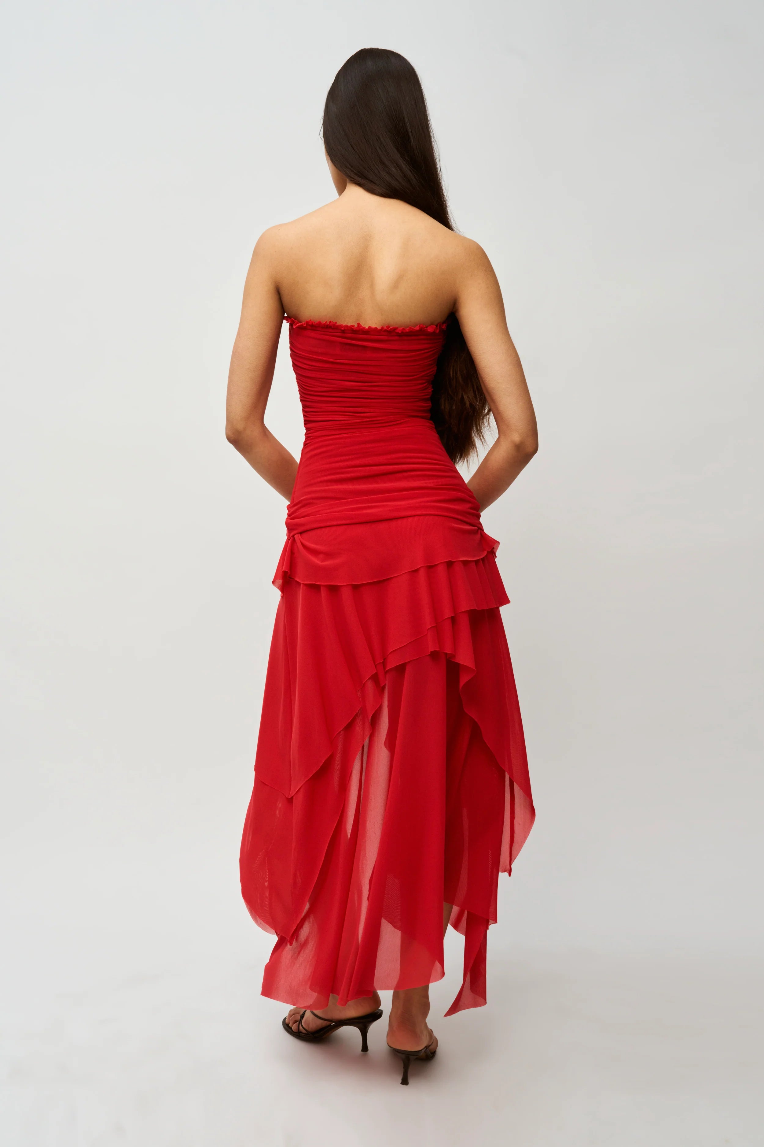 Strapless Waist Twist Front Slit Dress