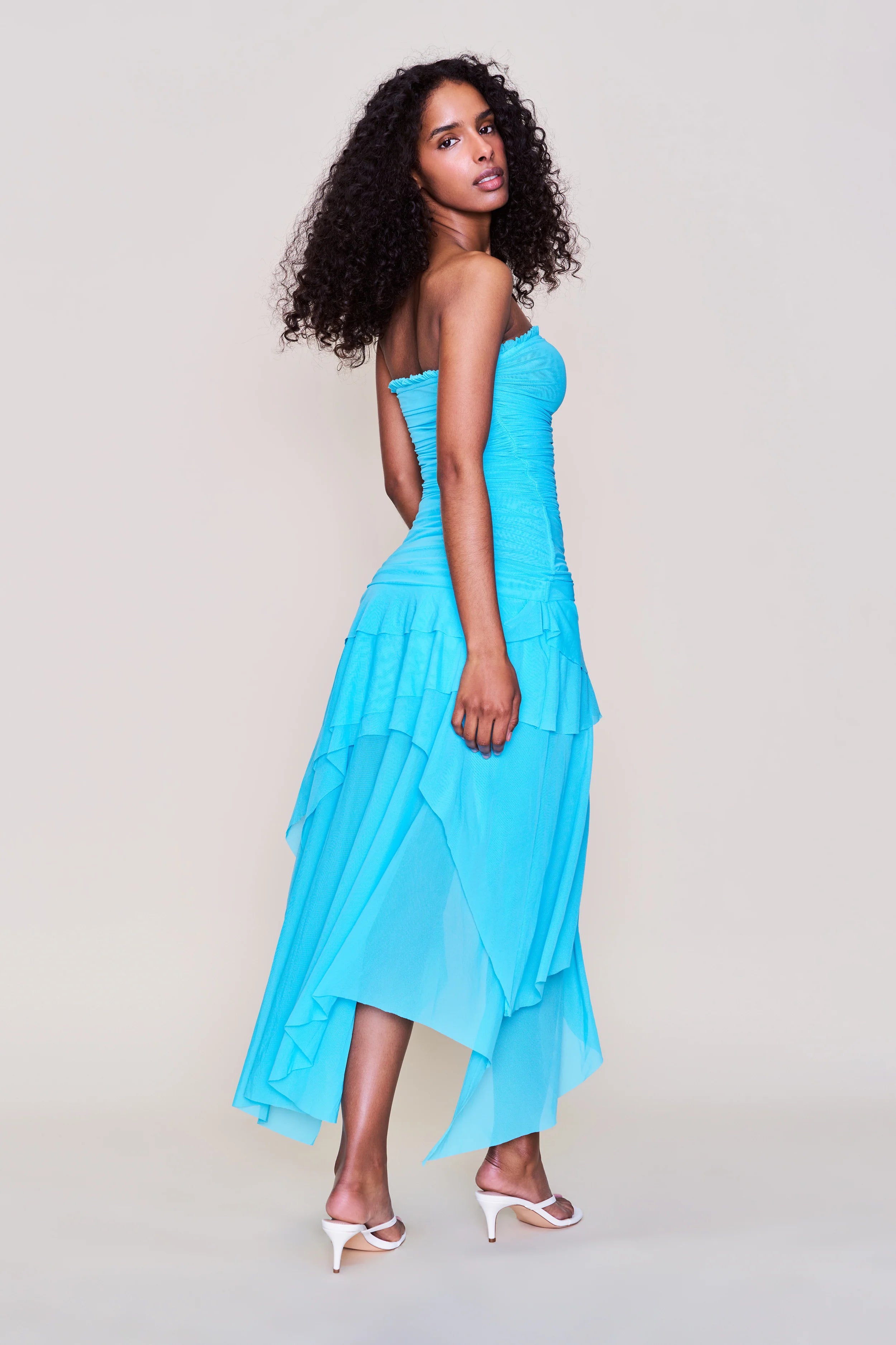 Strapless Waist Twist Front Slit Dress