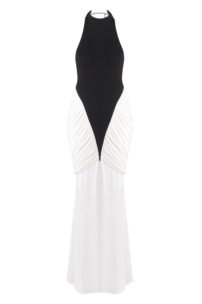 Sleeveless Backless Ruched Splicing Bodycon Dress