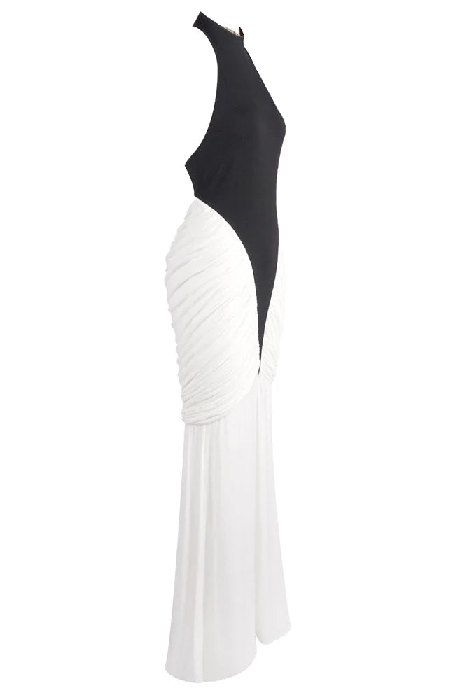 Sleeveless Backless Ruched Splicing Bodycon Dress