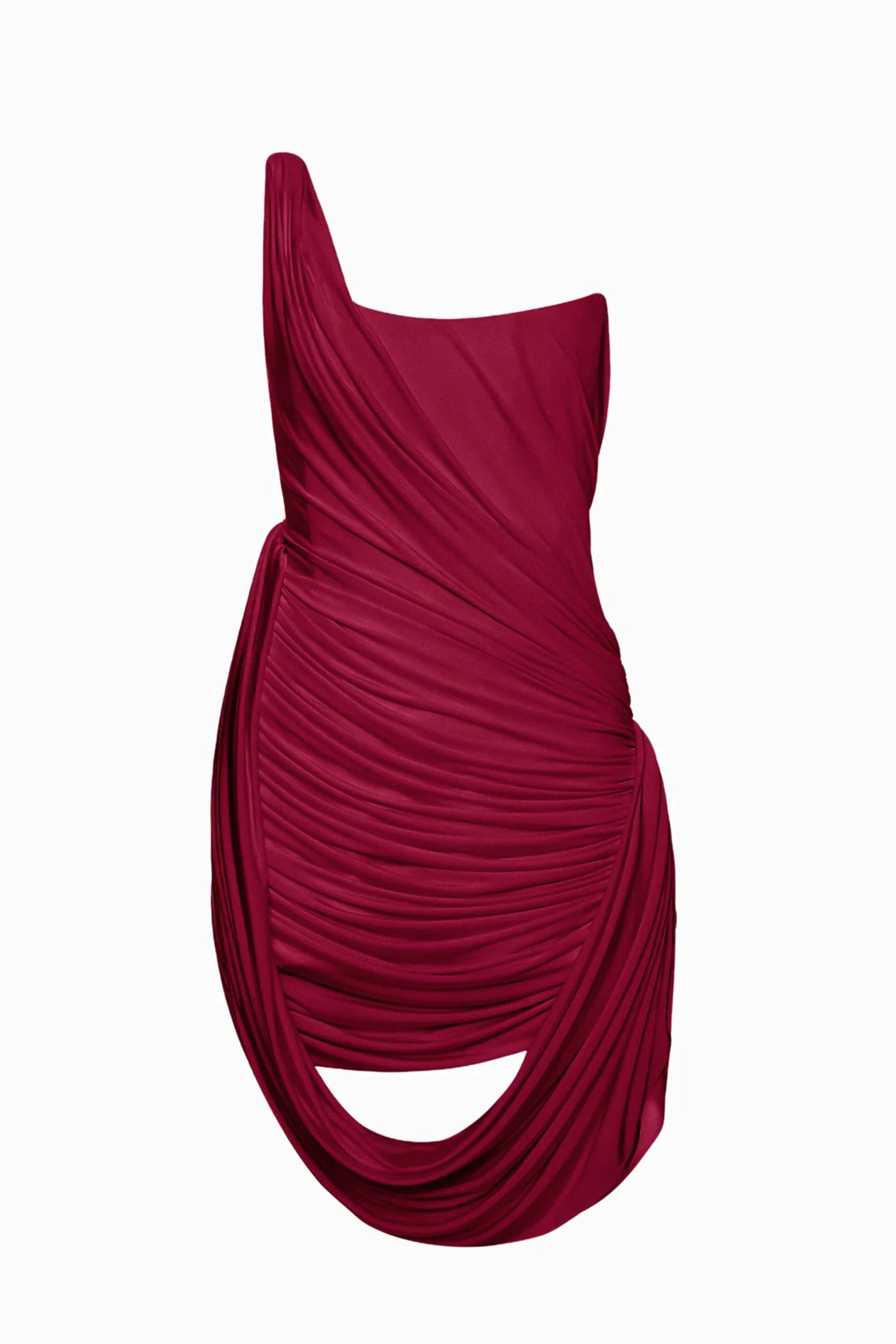 One-Shoulder Bandeau-Style Ruched Mini Red Evening Dress