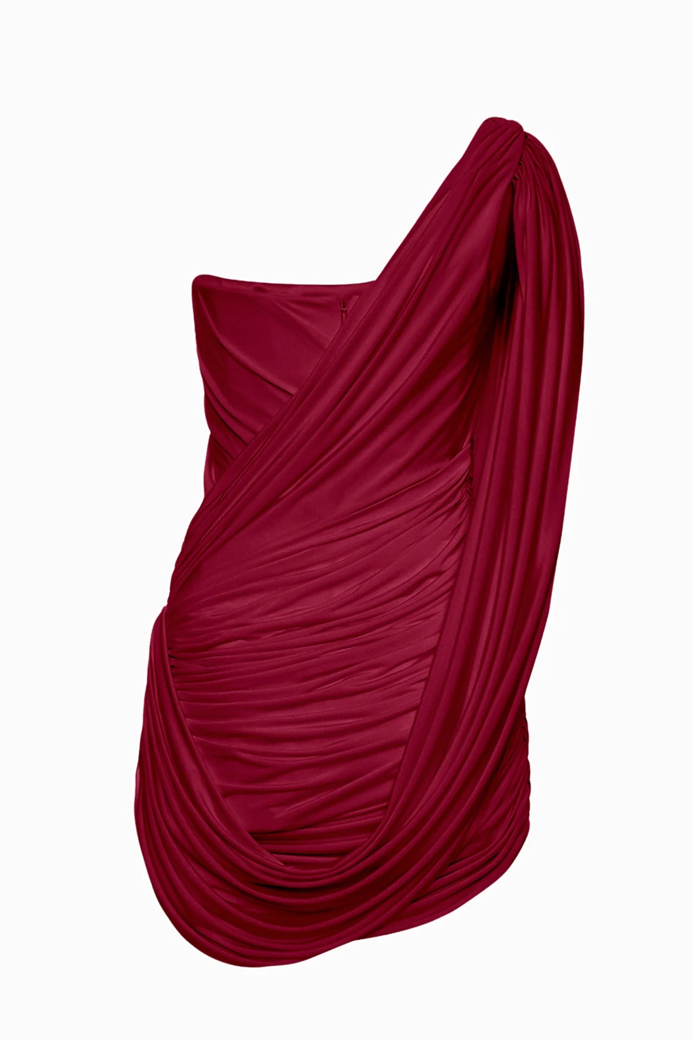 One-Shoulder Bandeau-Style Ruched Mini Red Evening Dress