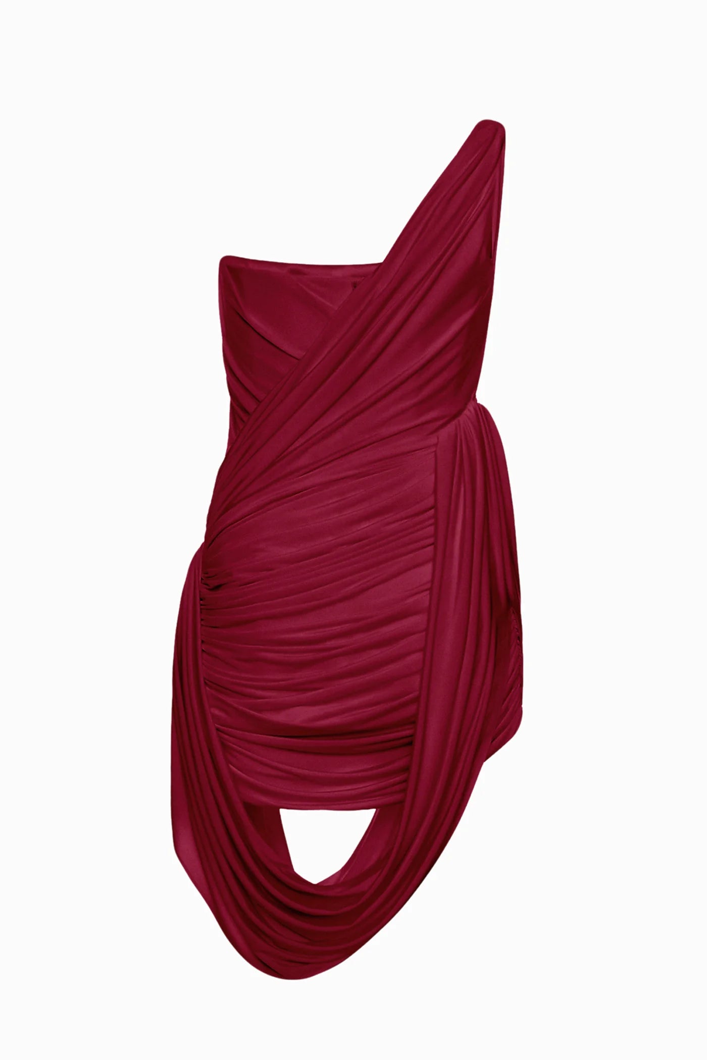One-Shoulder Bandeau-Style Ruched Mini Red Evening Dress