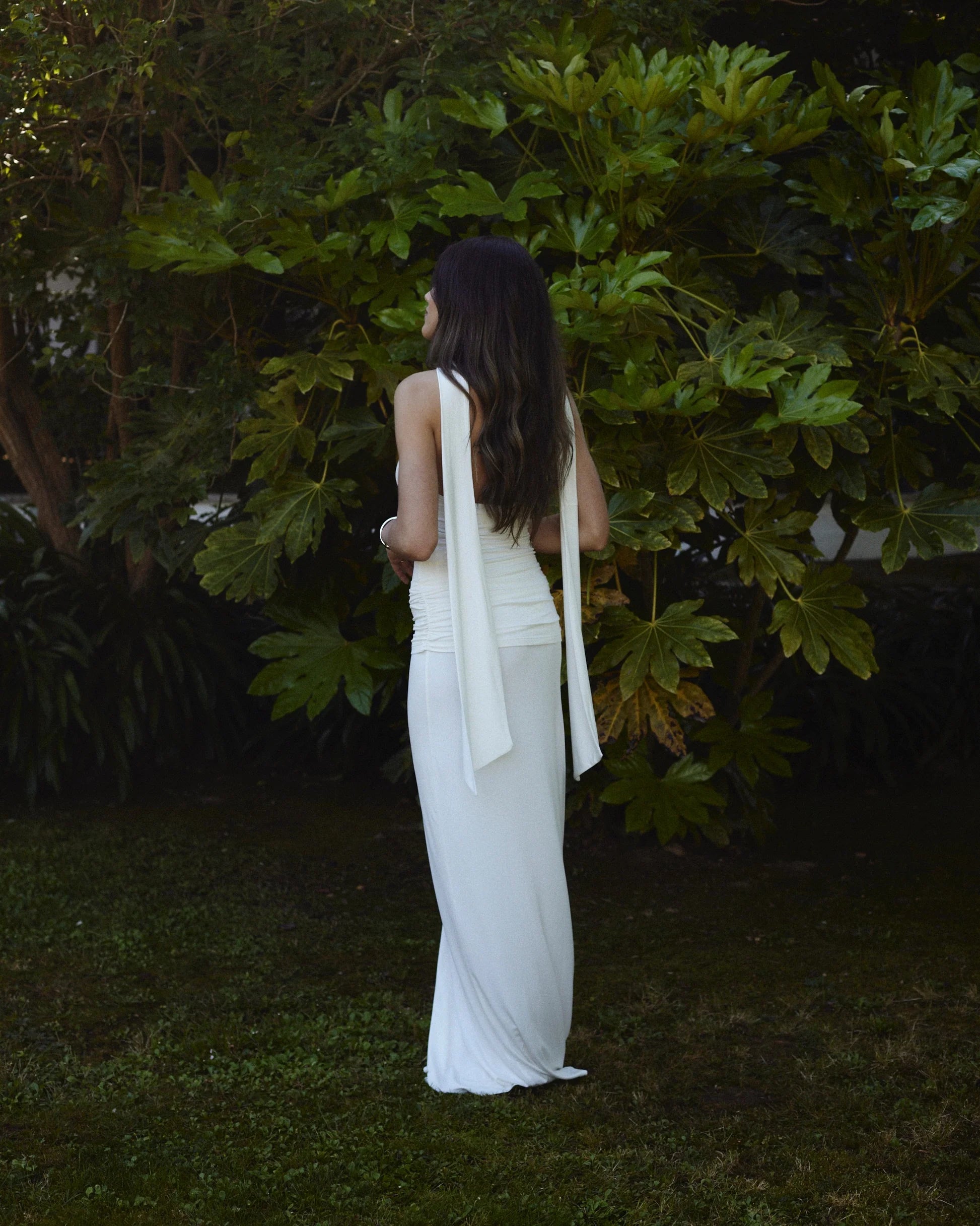 High-Neck Tank-Style Scarf-Detail Bodycon Dress